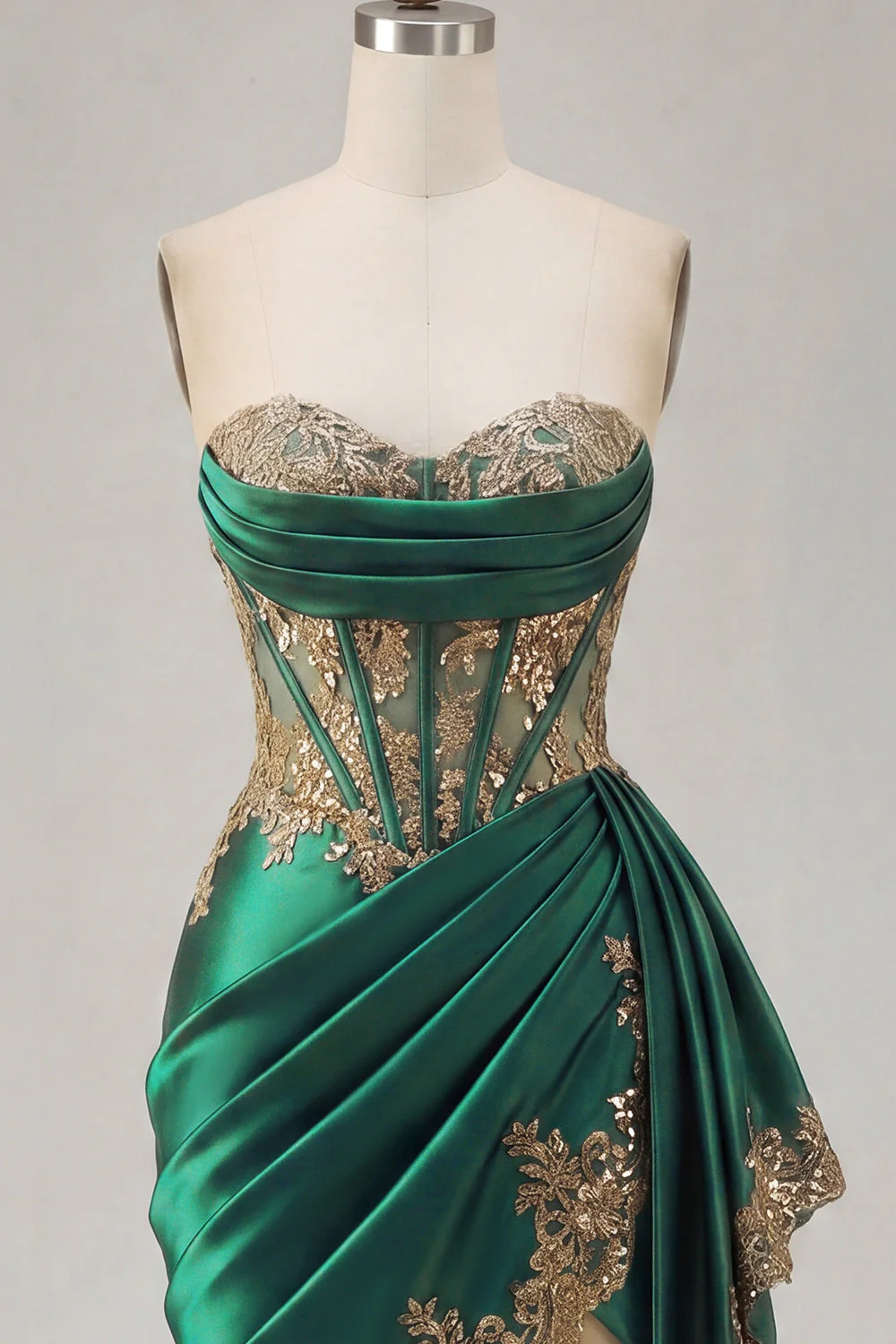 Dark Green Corset Sweetheart Ruched Bodycon Cocktail Dress with Sash - Image 5