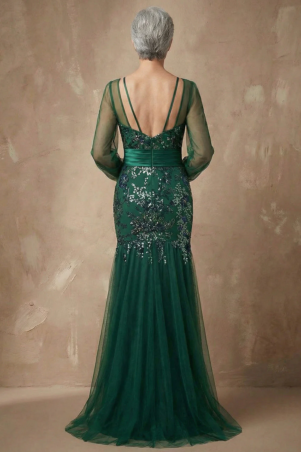 Dark Green Sequins Mermaid Long Sleeves Mother of the Bride Dress - Image 3