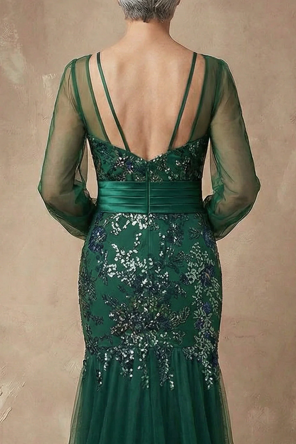 Dark Green Sequins Mermaid Long Sleeves Mother of the Bride Dress - Image 5