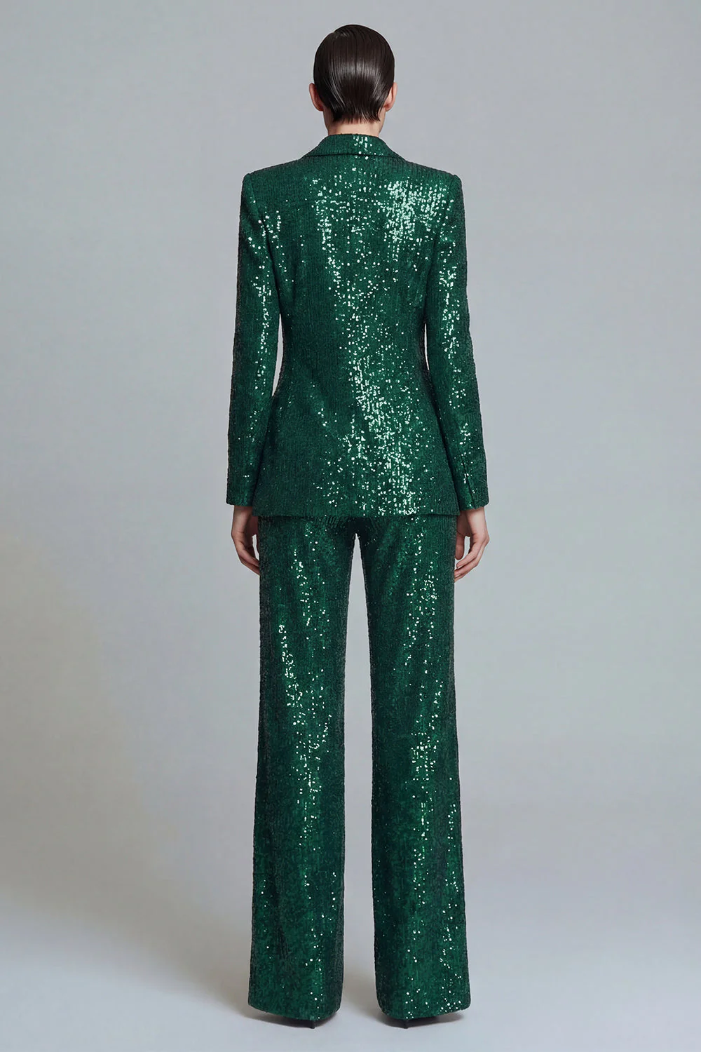 Dark Green Sequins Peak Lapel 2 Piece Double Breasted Women's Prom Suits - Image 2