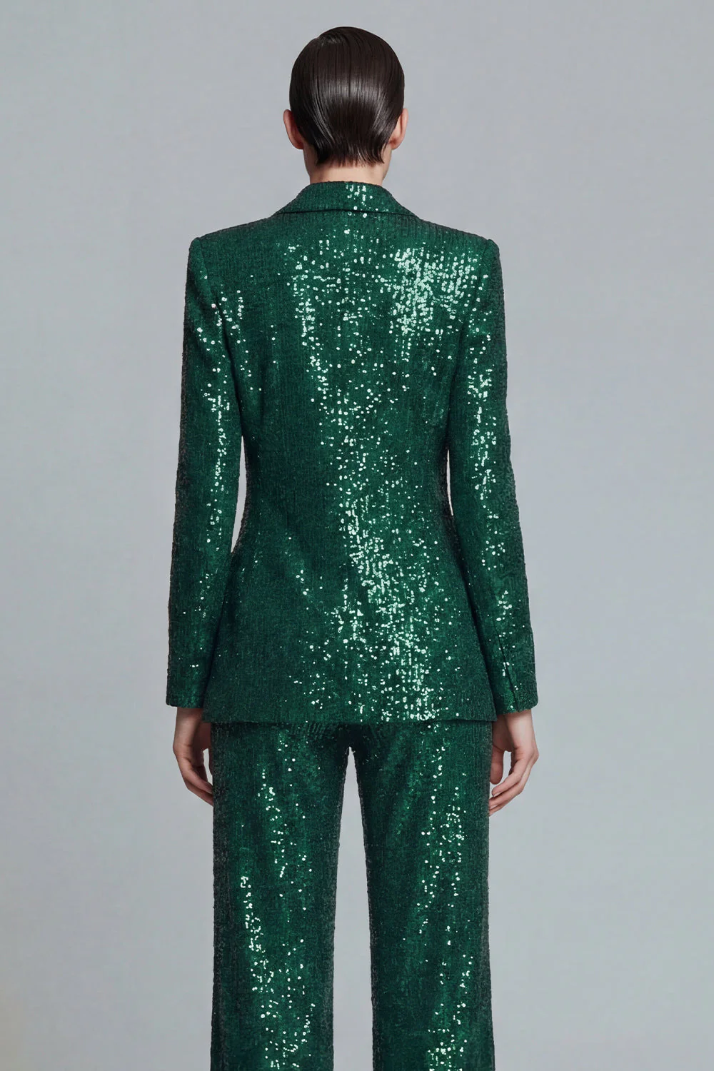 Dark Green Sequins Peak Lapel 2 Piece Double Breasted Women's Prom Suits - Image 4