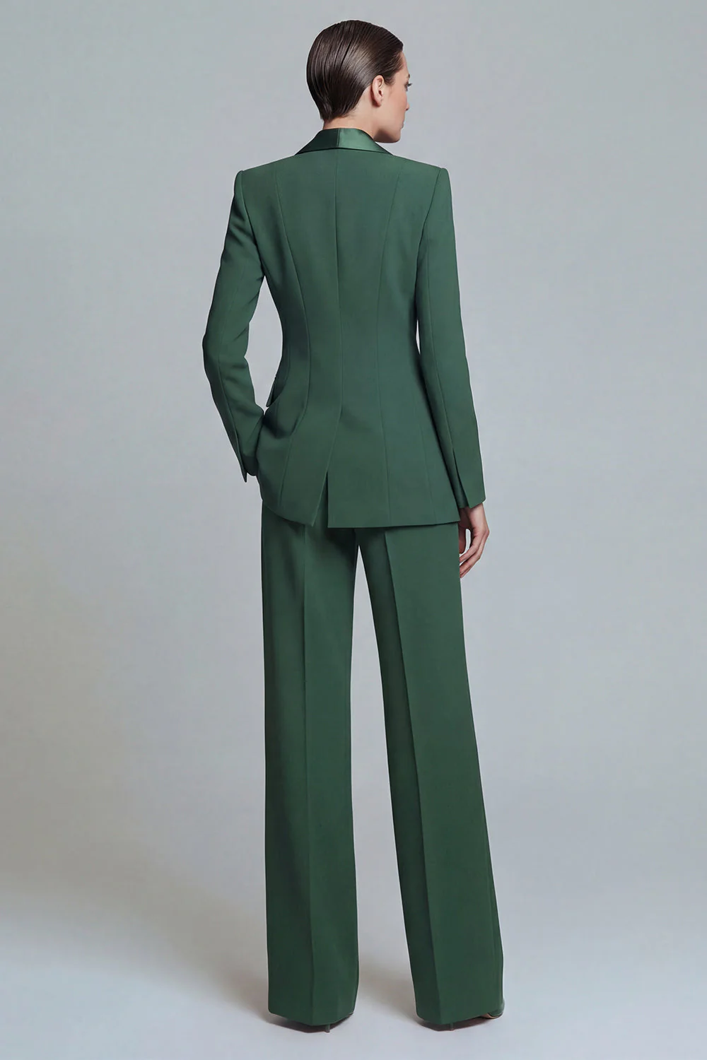 Dark Green Shawl Lapel 2 Piece Women's Work Suits with Pockets - Image 2