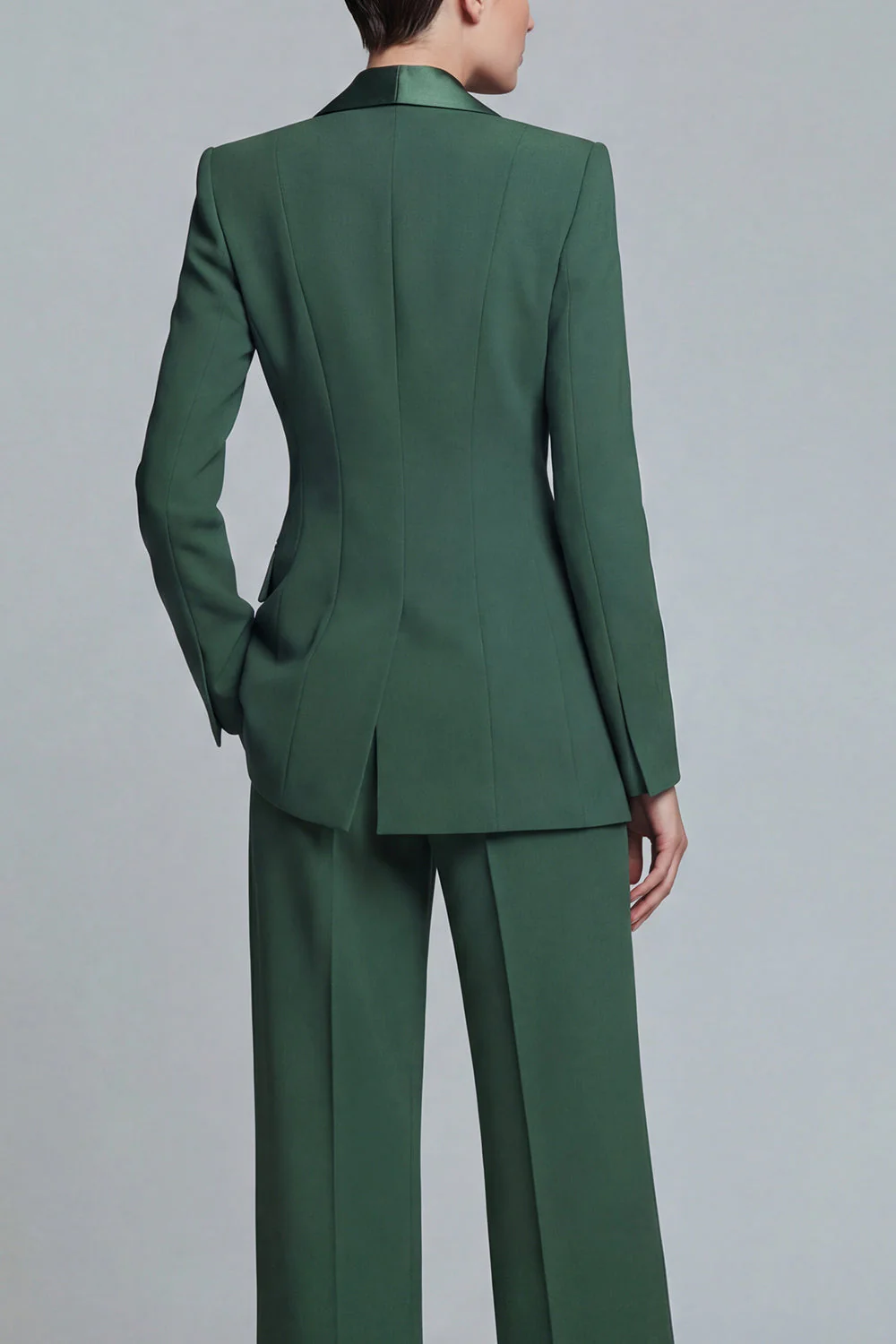 Dark Green Shawl Lapel 2 Piece Women's Work Suits with Pockets - Image 4