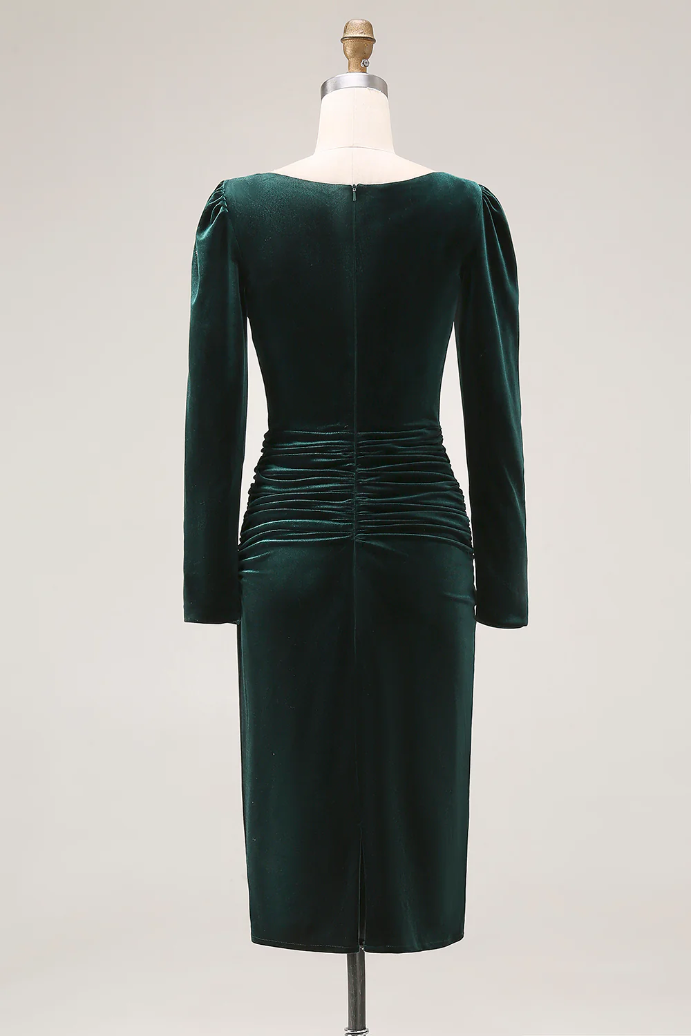 Dark Green Sheath Velvet Long Sleeve Midi Work Dress - Image 4