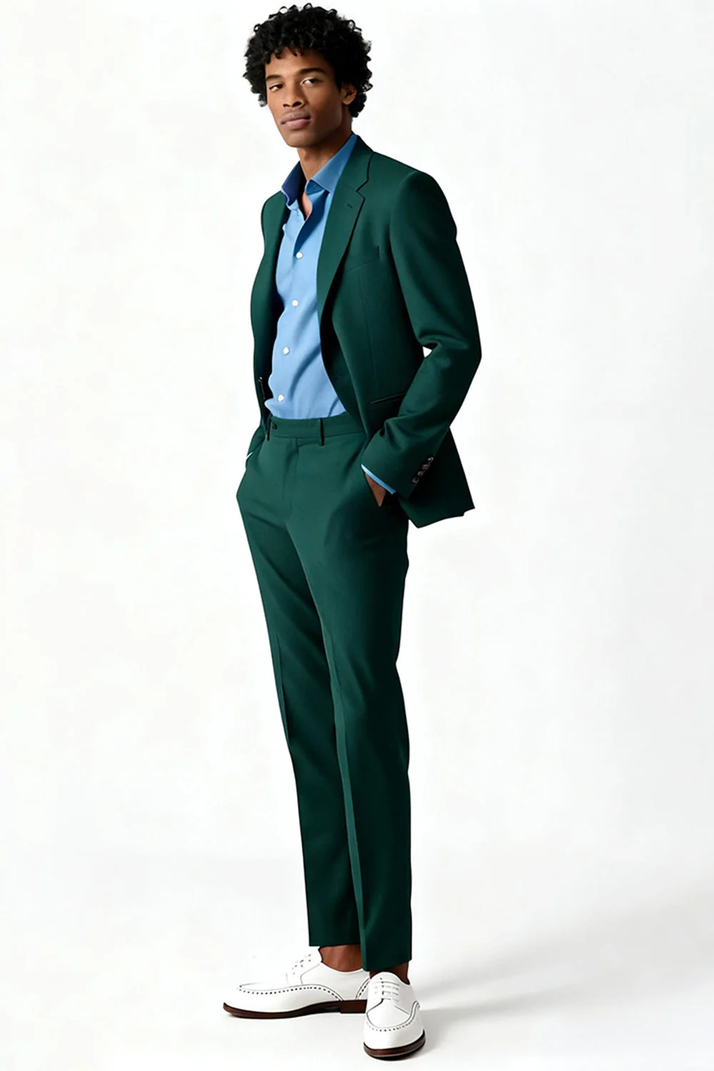 Dark Green Single Breasted 2 Piece Notched Lapel Men's Suits - Image 3