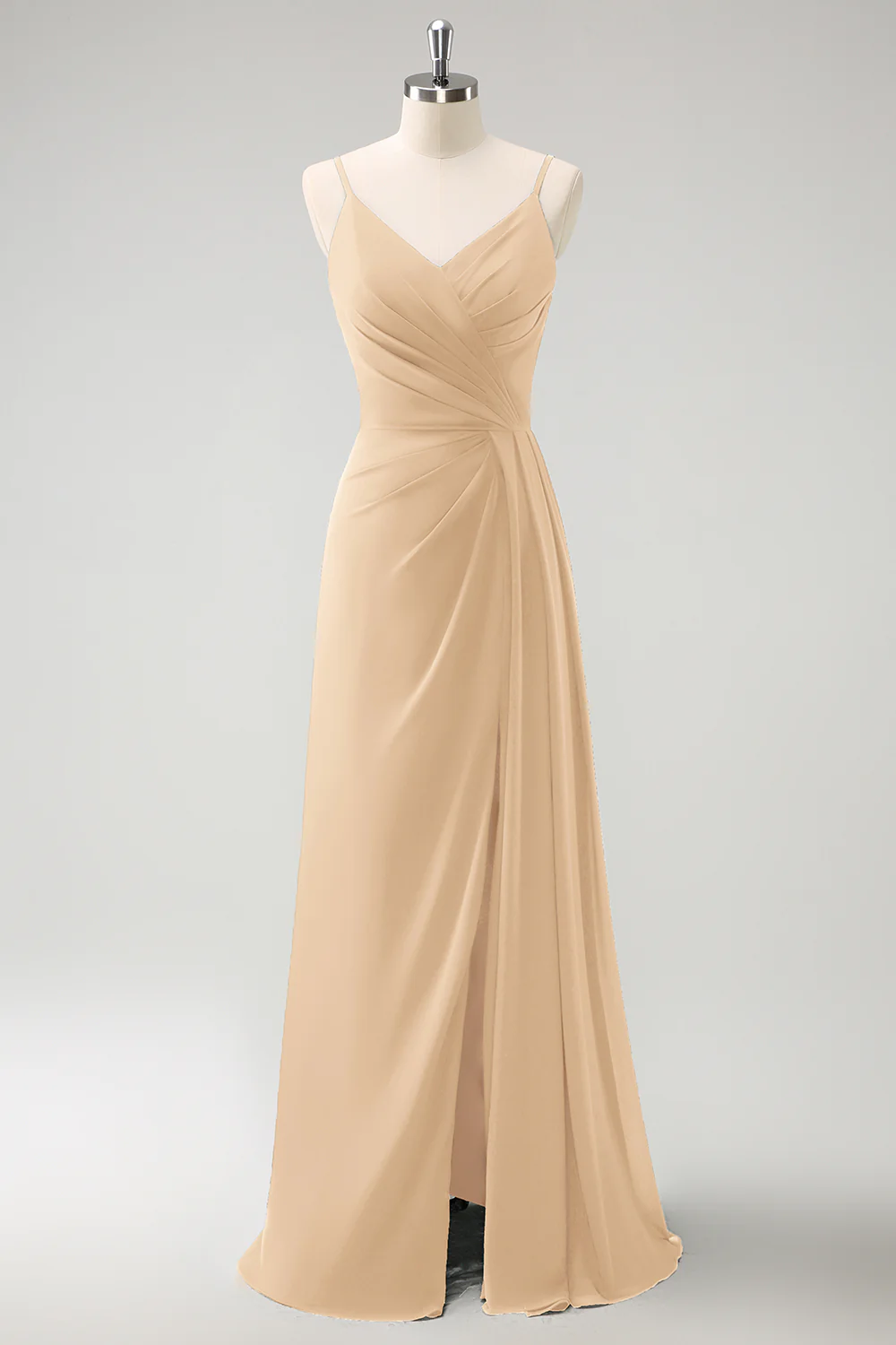 Dark Green Spaghetti Straps Ruche Long Bridesmaid Dress with Slit - Image 11