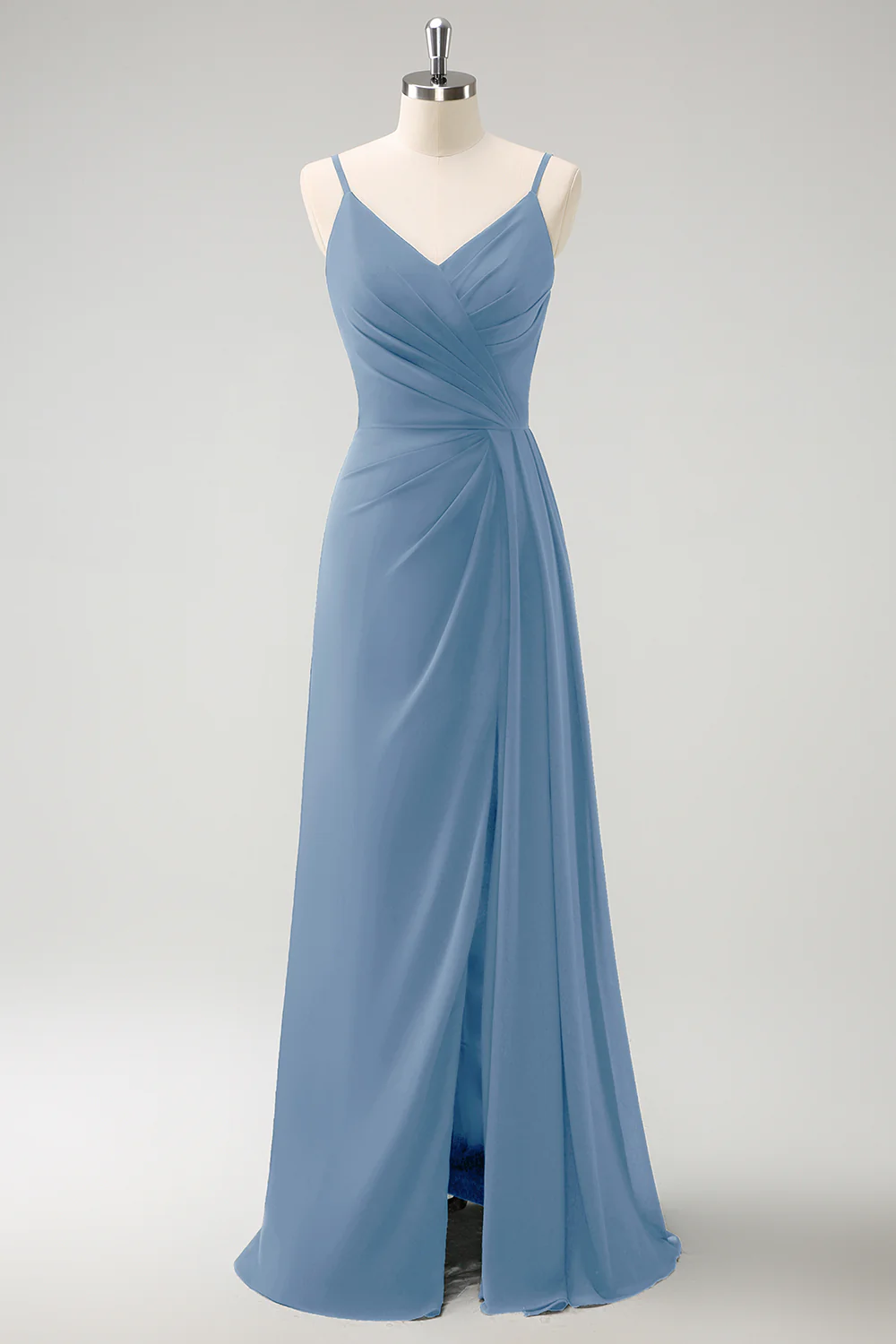 Dark Green Spaghetti Straps Ruche Long Bridesmaid Dress with Slit - Image 13
