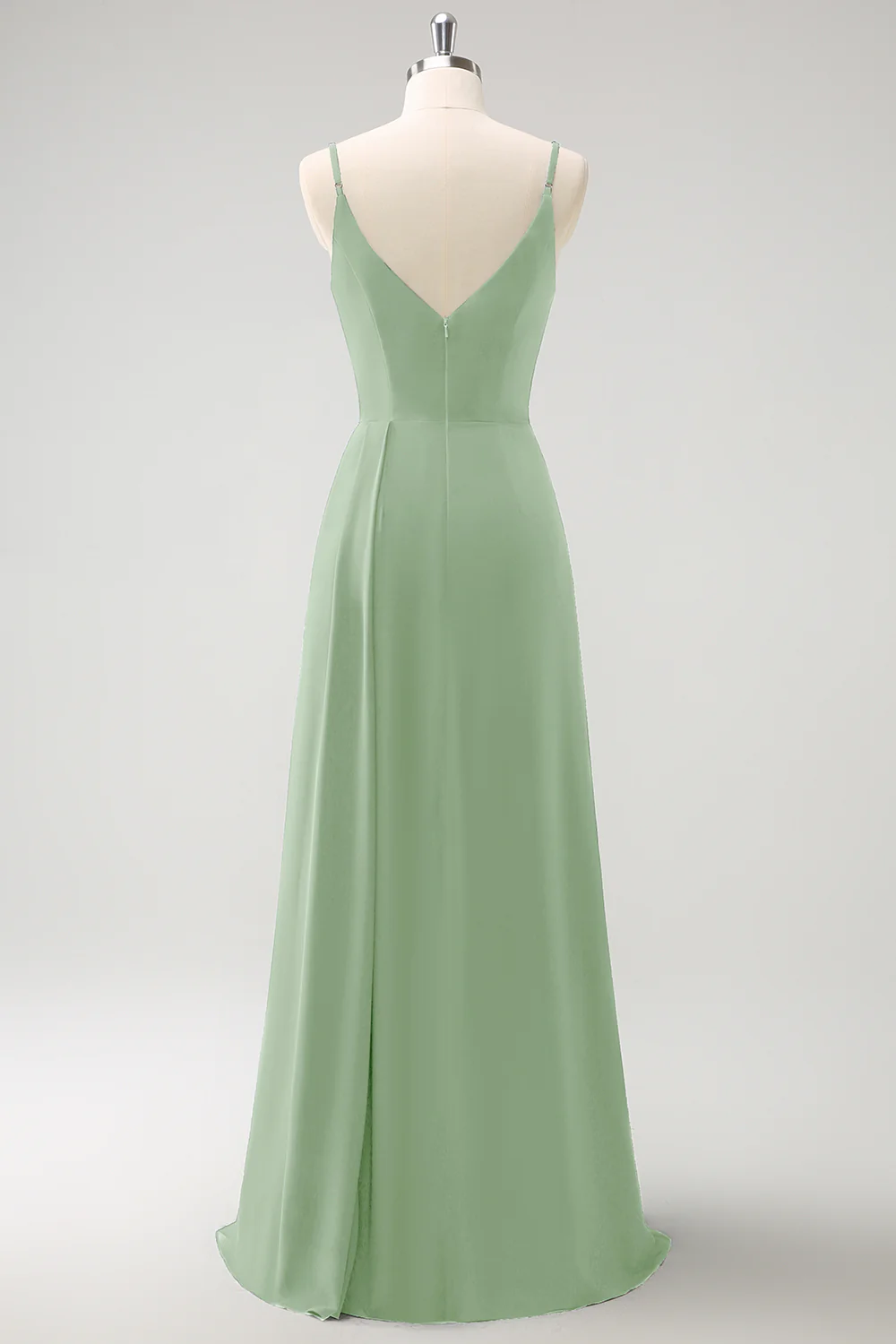 Dark Green Spaghetti Straps Ruche Long Bridesmaid Dress with Slit - Image 16