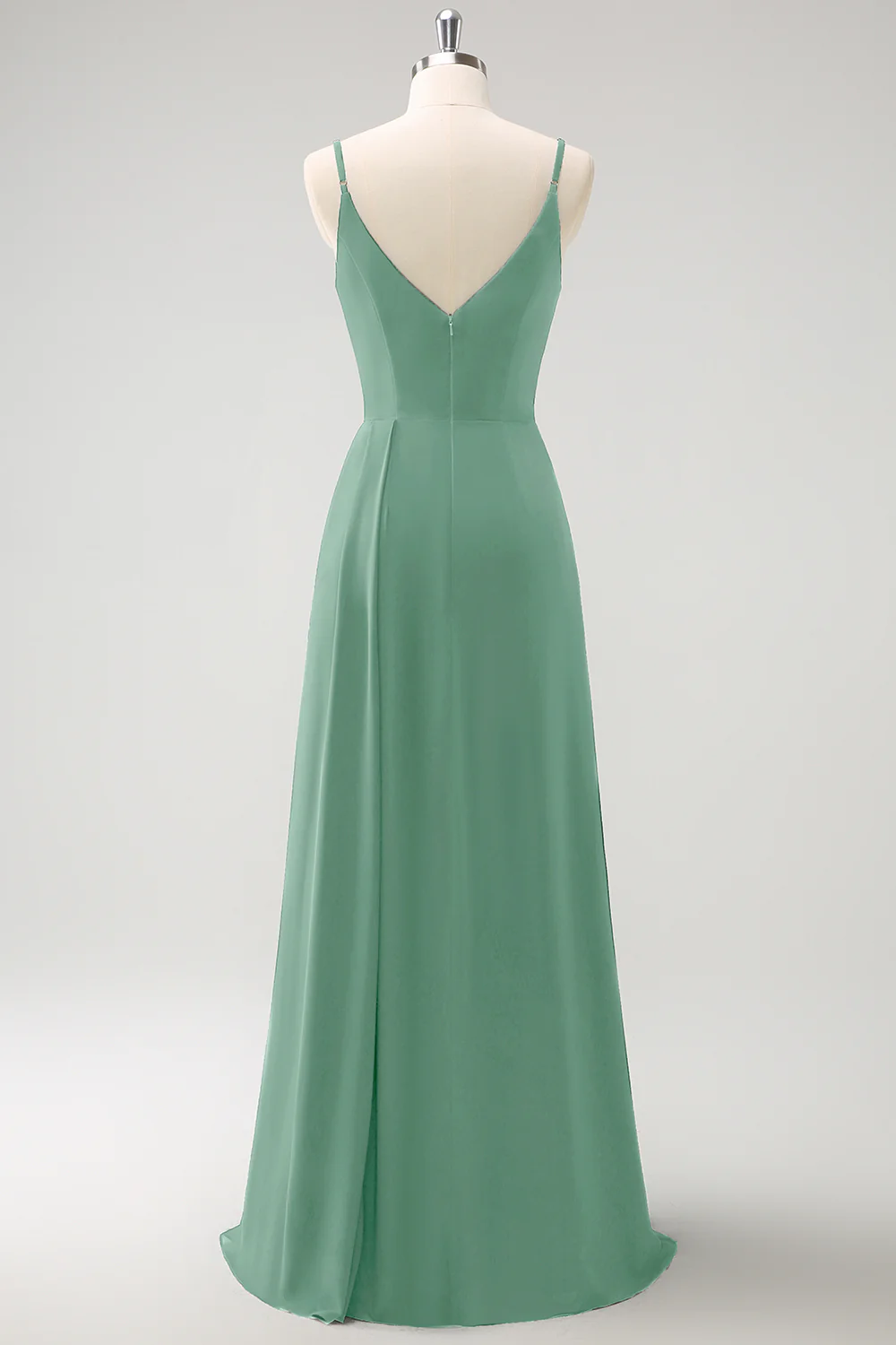 Dark Green Spaghetti Straps Ruche Long Bridesmaid Dress with Slit - Image 18