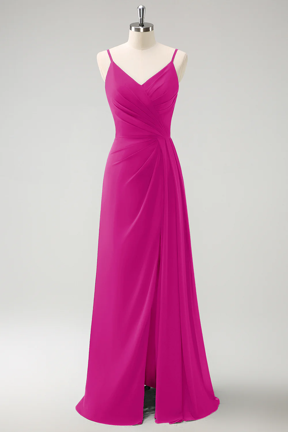 Dark Green Spaghetti Straps Ruche Long Bridesmaid Dress with Slit - Image 19