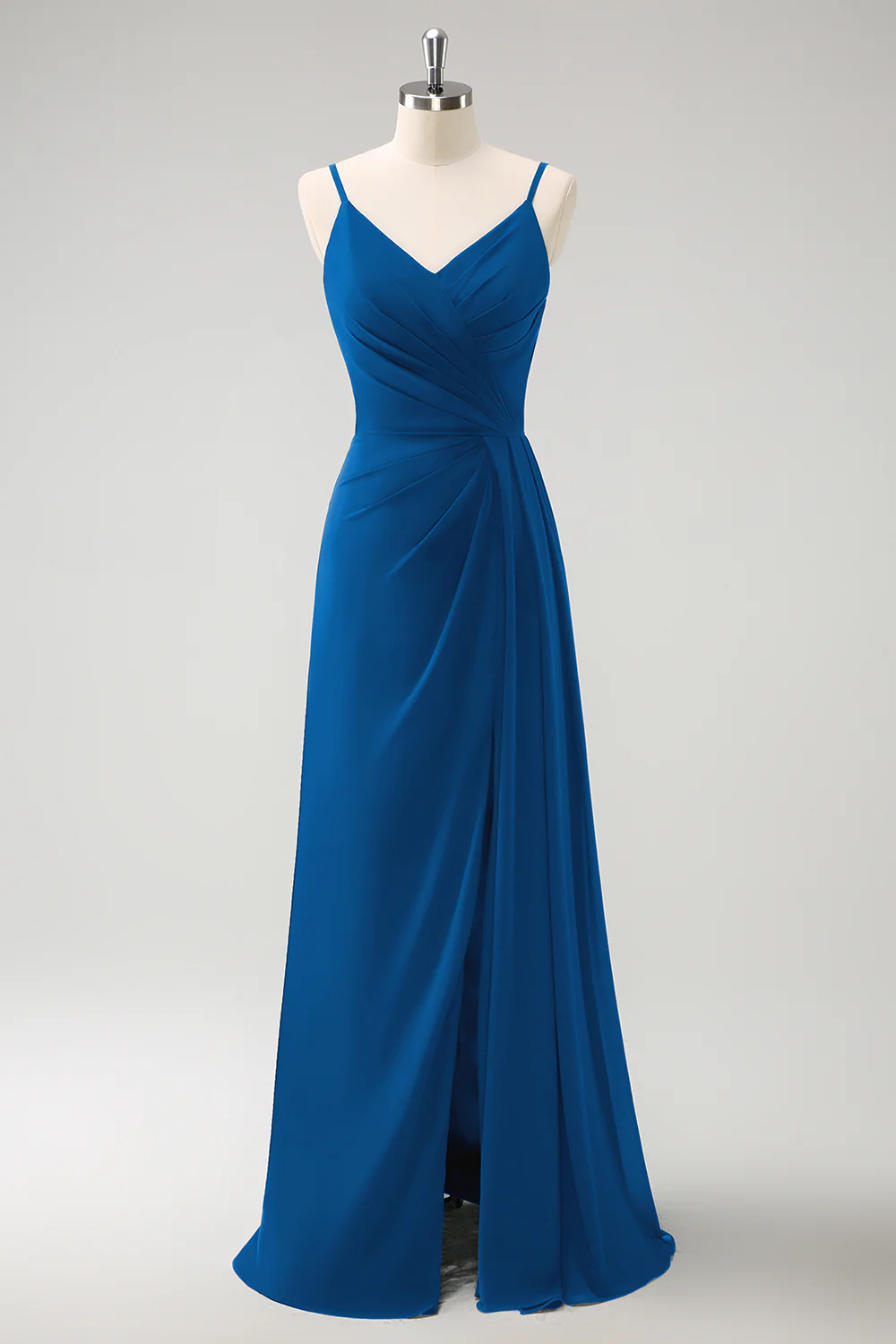 Dark Green Spaghetti Straps Ruche Long Bridesmaid Dress with Slit - Image 21