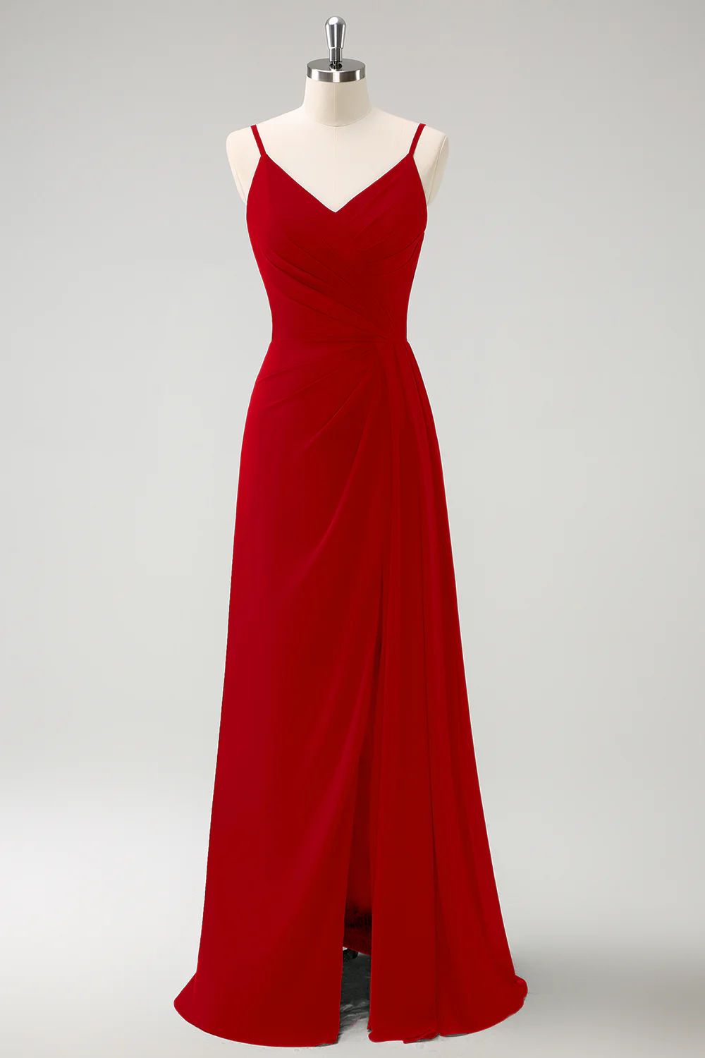 Dark Green Spaghetti Straps Ruche Long Bridesmaid Dress with Slit - Image 25