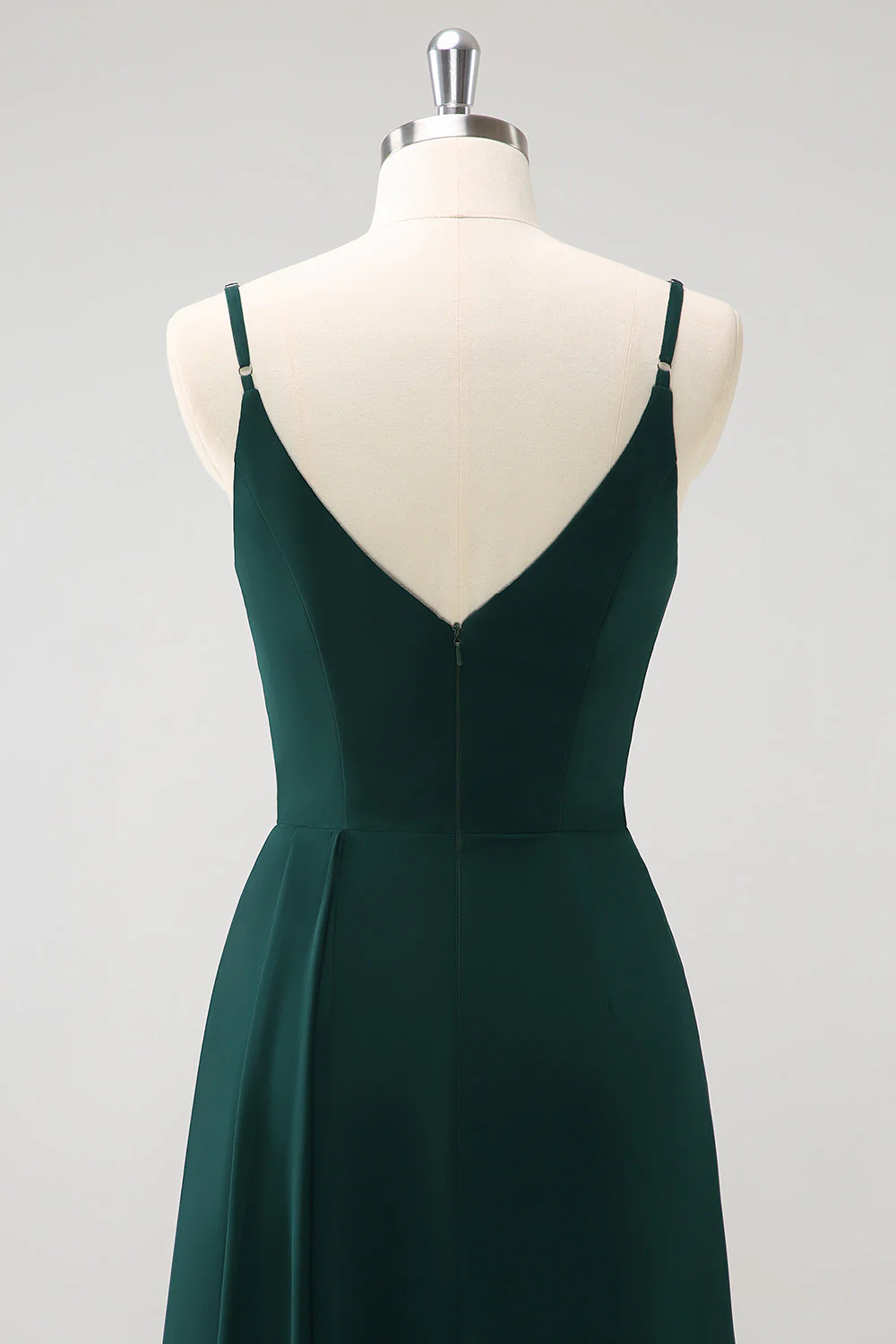 Dark Green Spaghetti Straps Ruche Long Bridesmaid Dress with Slit - Image 5