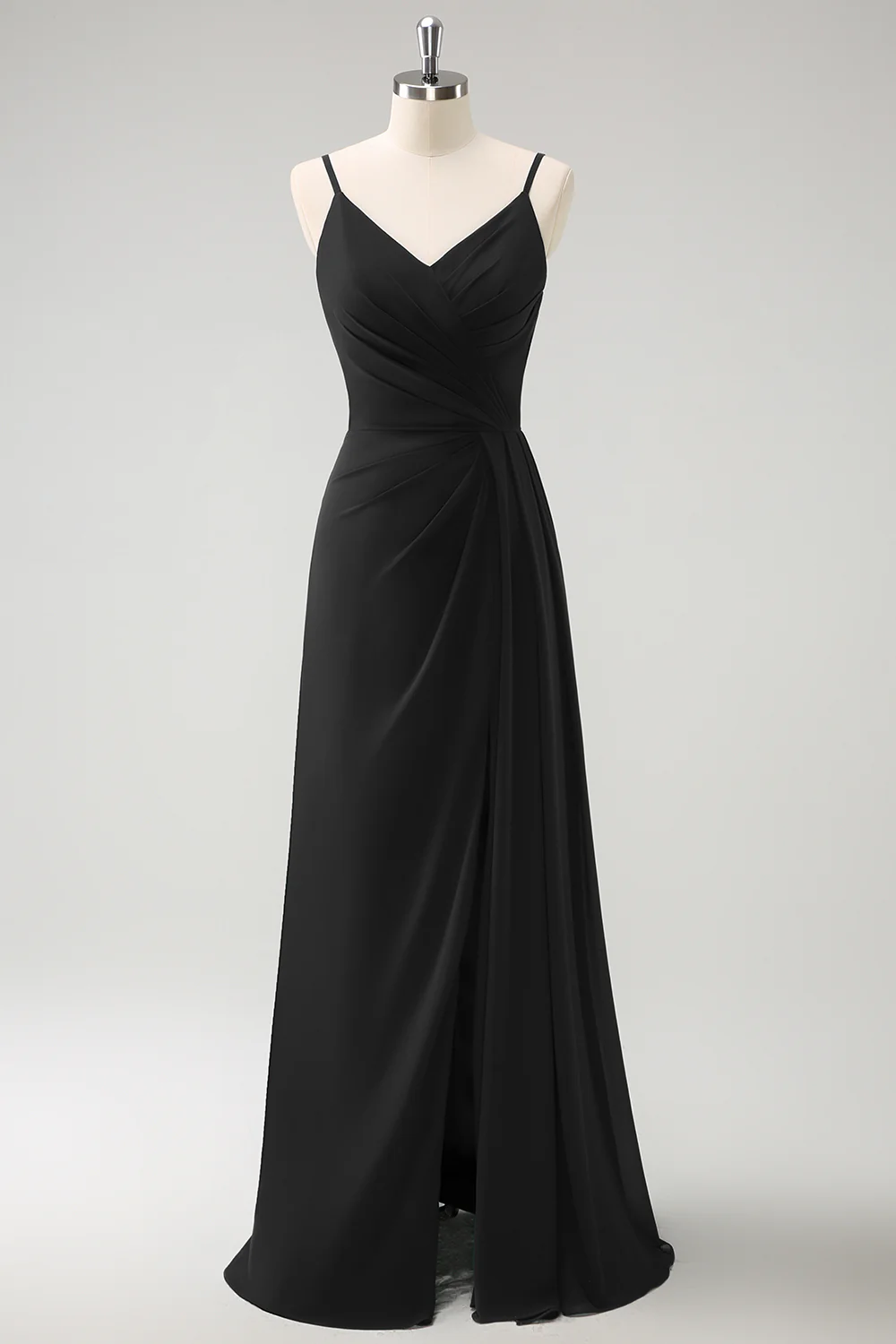Dark Green Spaghetti Straps Ruche Long Bridesmaid Dress with Slit - Image 7
