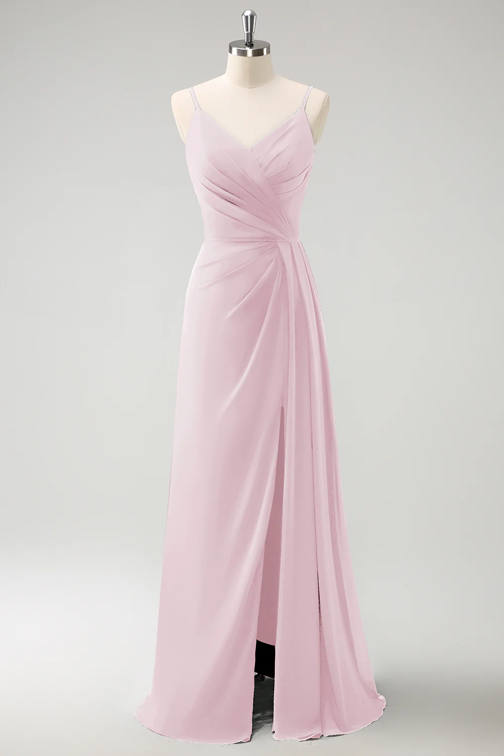 Dark Green Spaghetti Straps Ruche Long Bridesmaid Dress with Slit - Image 9