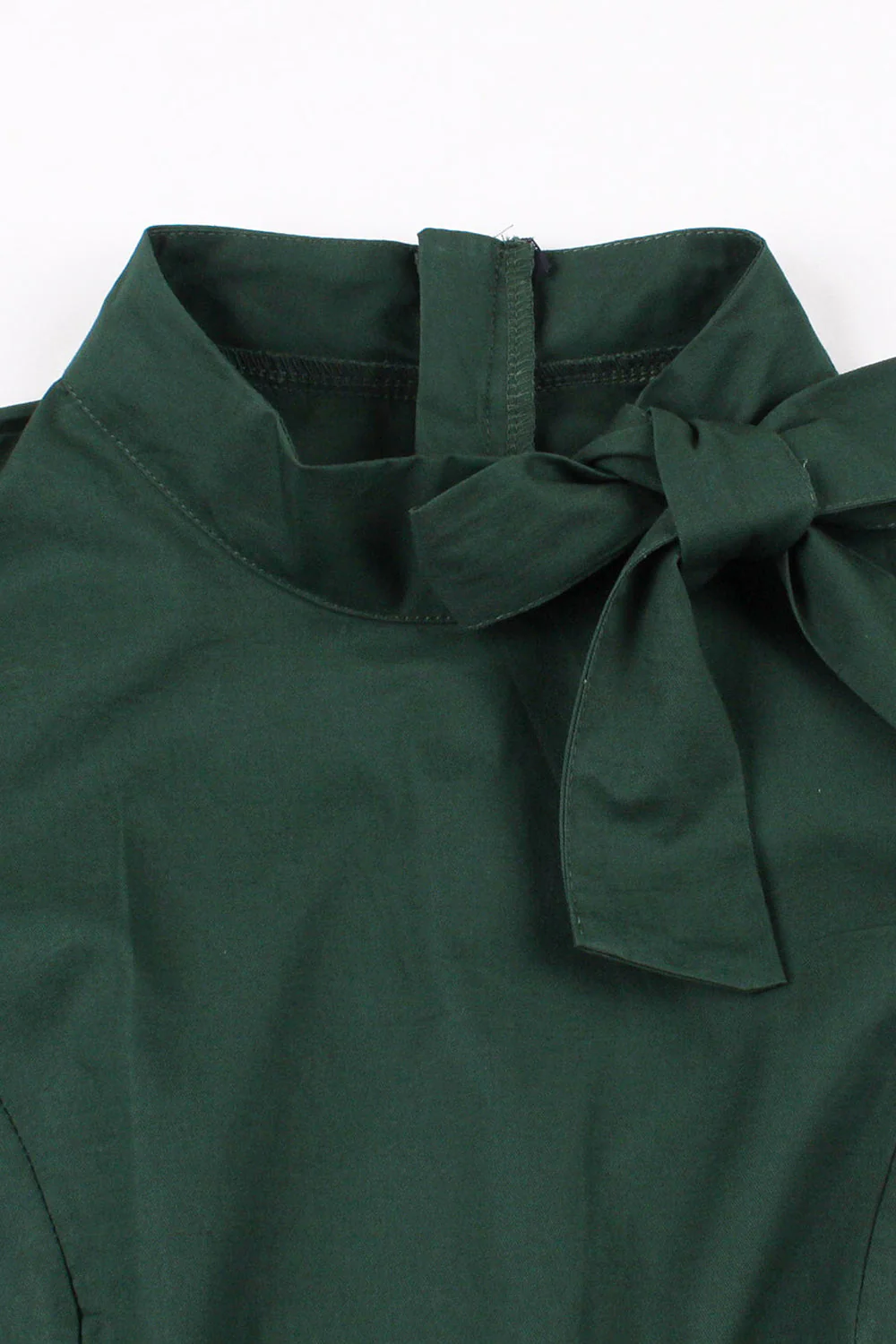 Dark Green Stand Collar Vintage 1950s Dress - Image 3