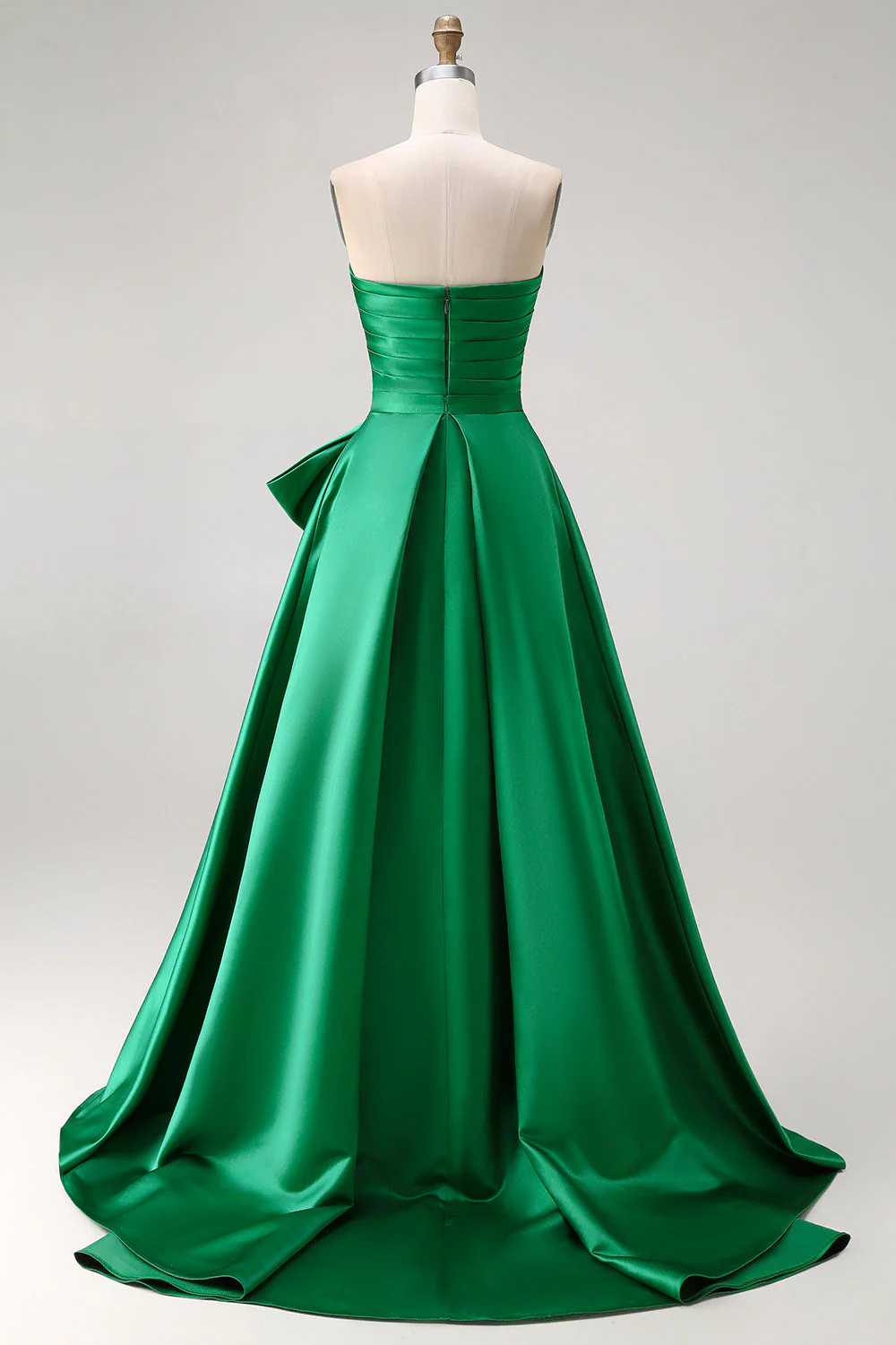 Dark Green Strapless A Line Bowed 2 Piece Long Prom Dress with Slit - Image 2