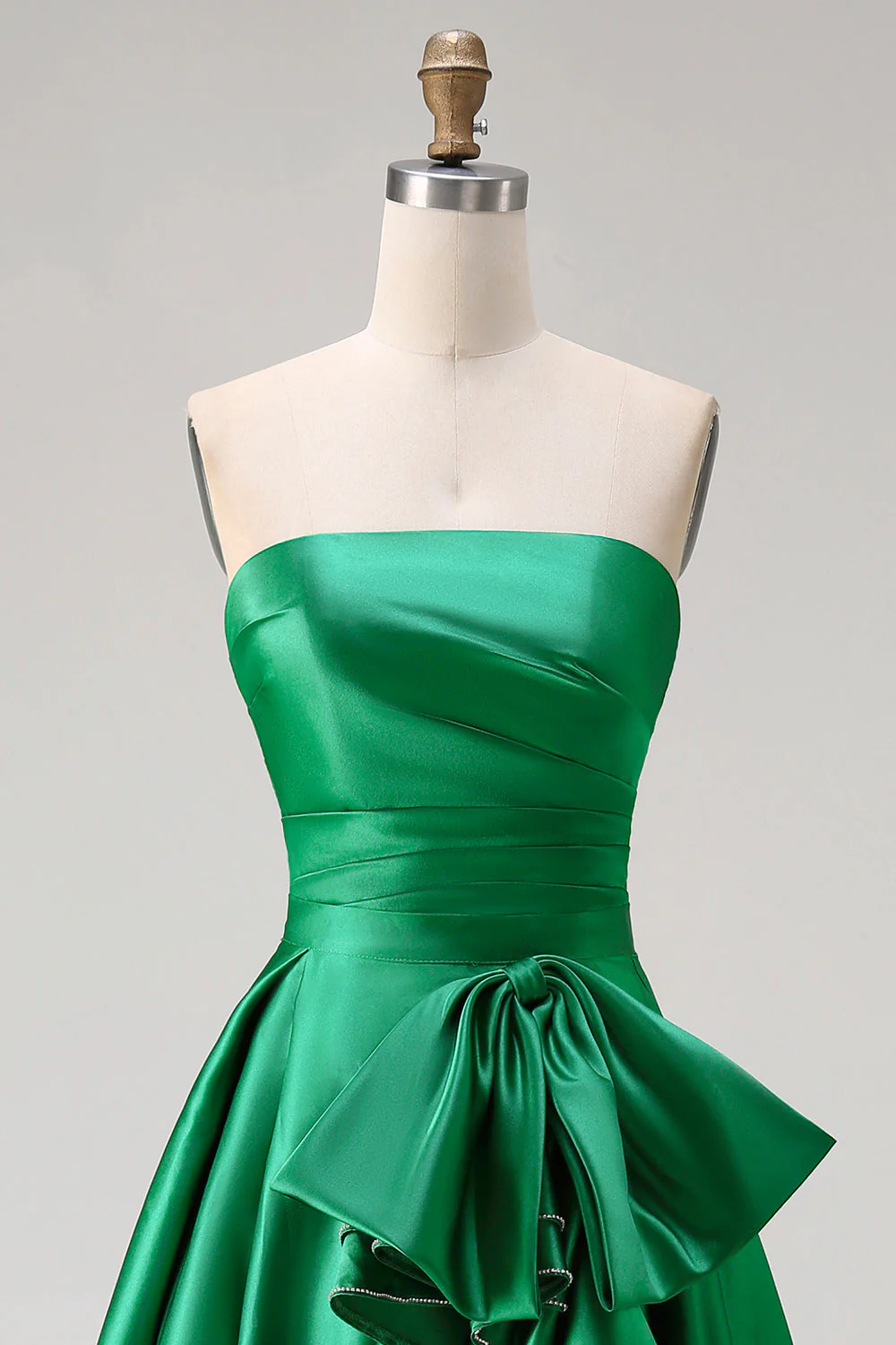 Dark Green Strapless A Line Bowed 2 Piece Long Prom Dress with Slit - Image 6