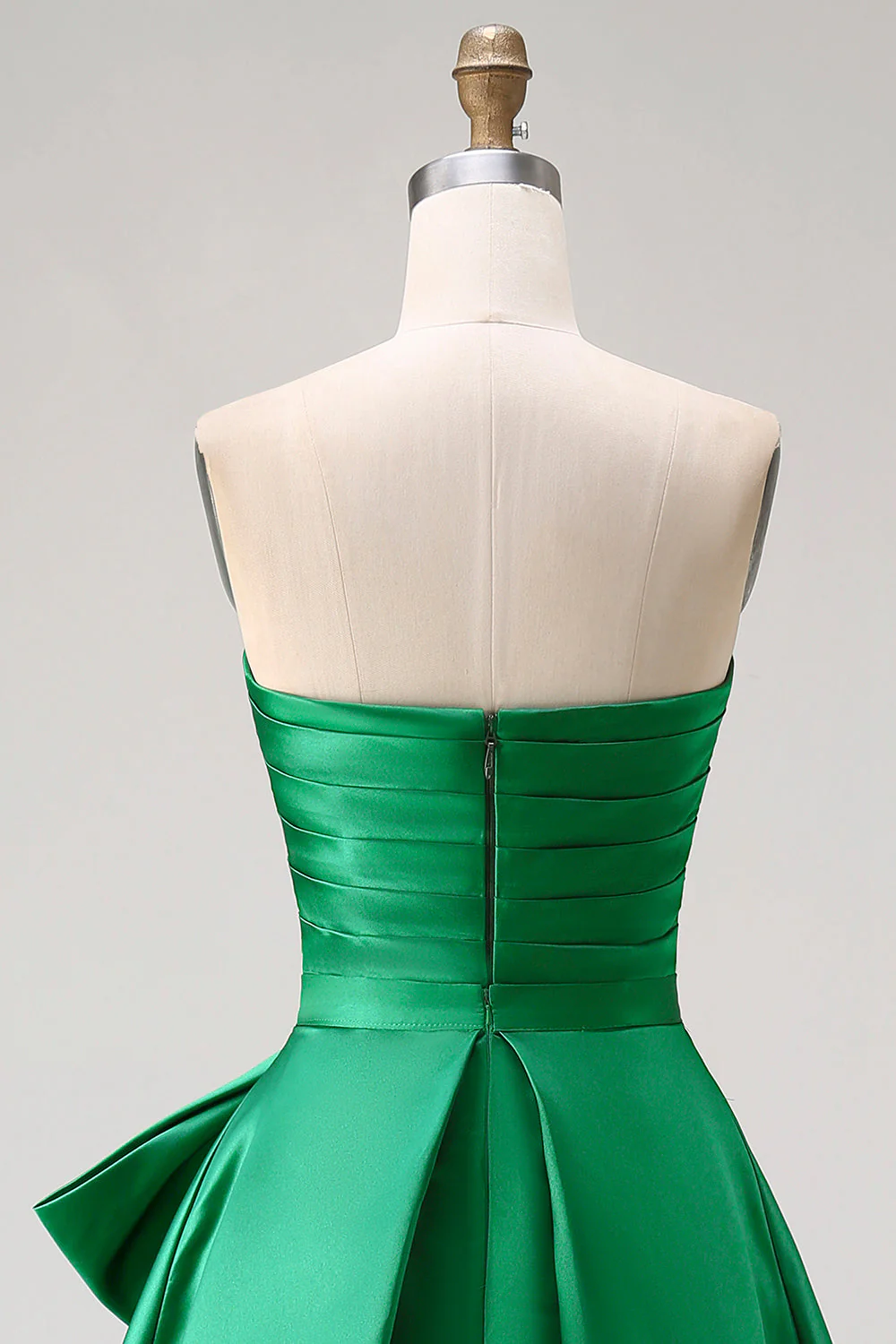 Dark Green Strapless A Line Bowed 2 Piece Long Prom Dress with Slit - Image 7