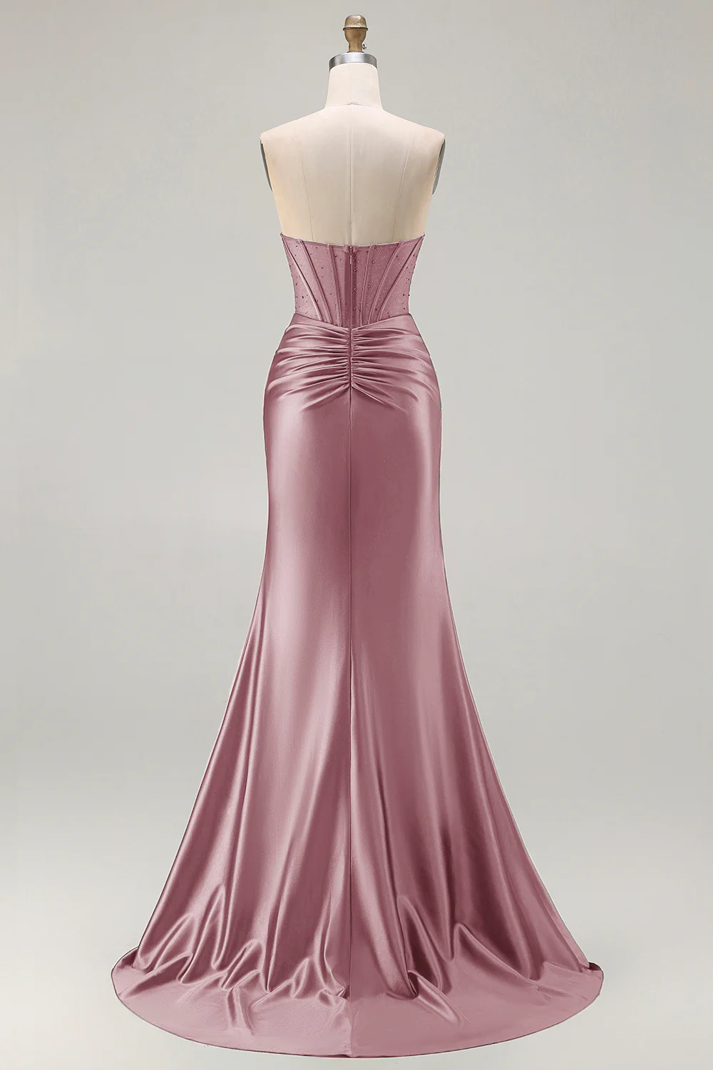 Dark Green Strapless Mermaid Corset Beaded Long Prom Dress with Slit - Image 10