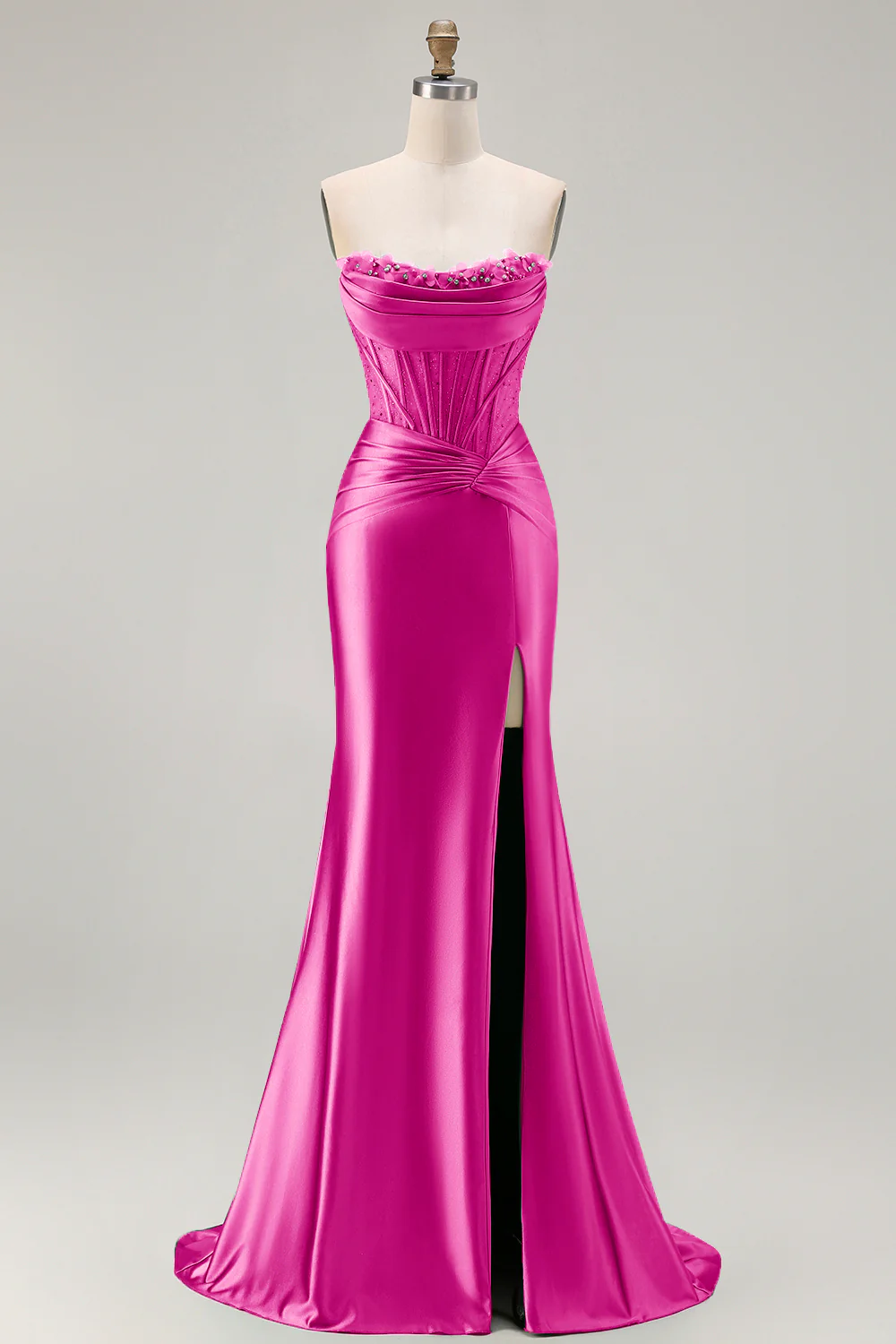 Dark Green Strapless Mermaid Corset Beaded Long Prom Dress with Slit - Image 11
