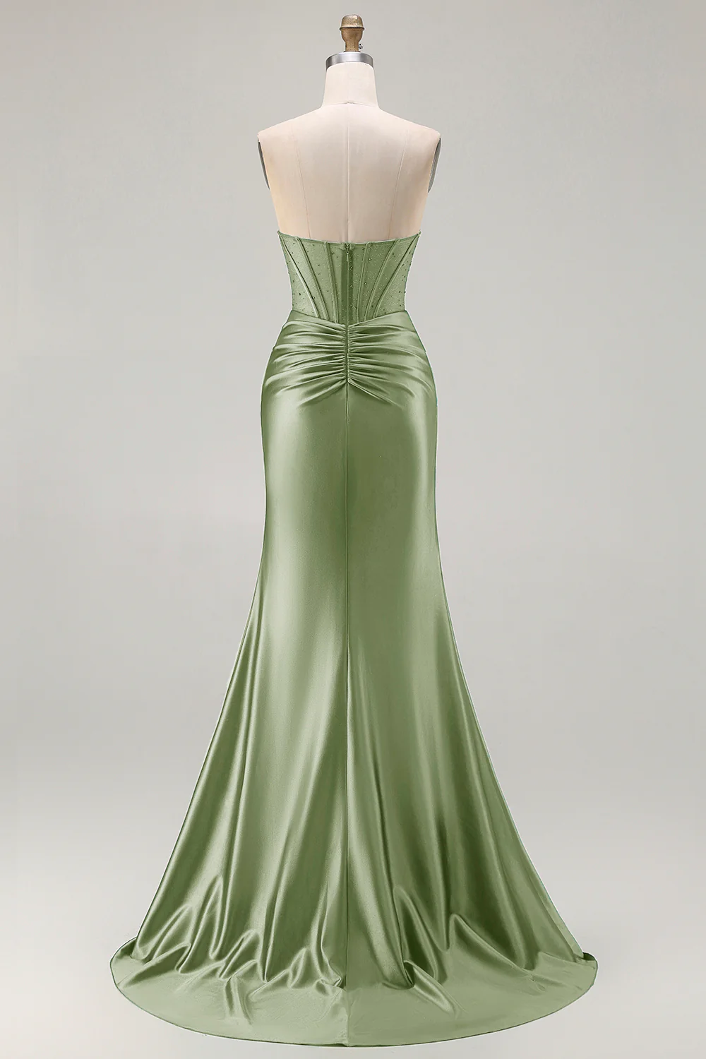 Dark Green Strapless Mermaid Corset Beaded Long Prom Dress with Slit - Image 14