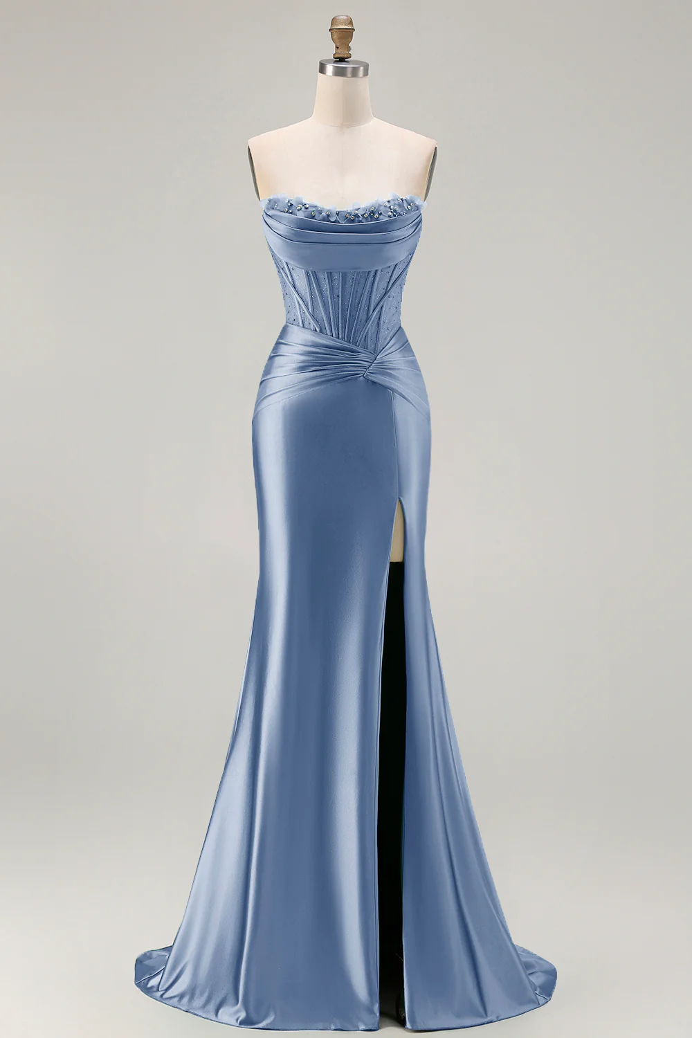 Dark Green Strapless Mermaid Corset Beaded Long Prom Dress with Slit - Image 15