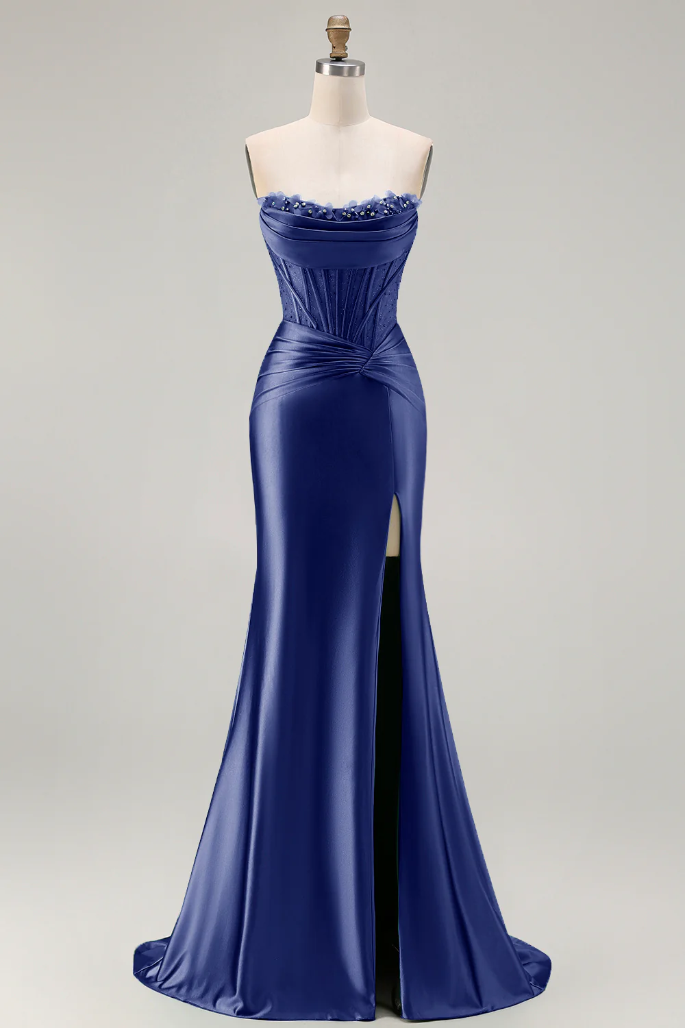 Dark Green Strapless Mermaid Corset Beaded Long Prom Dress with Slit - Image 17