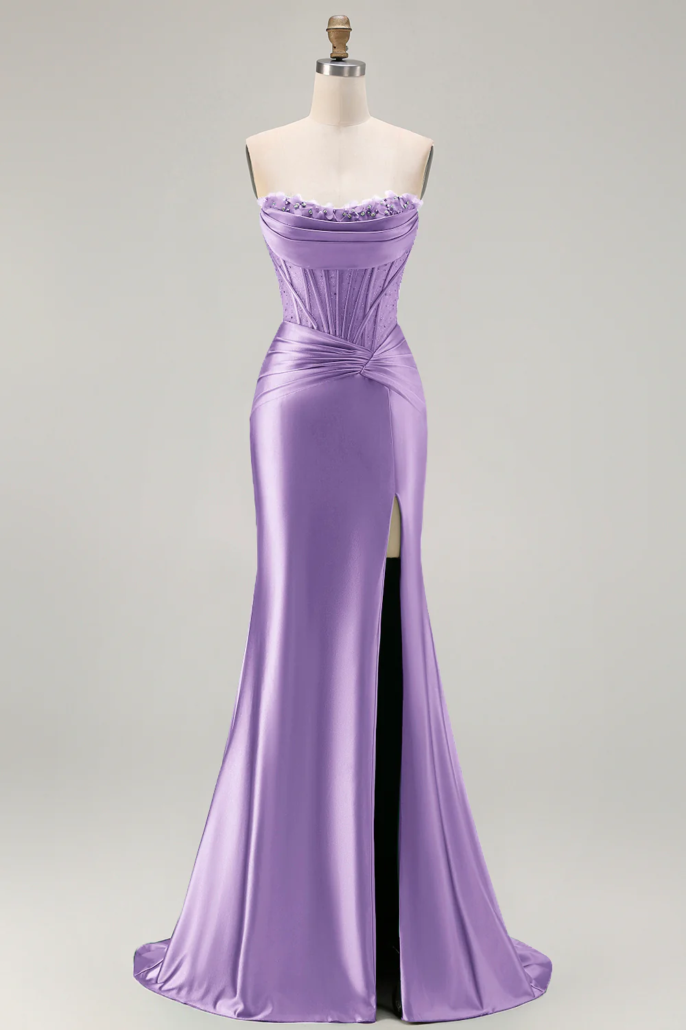 Dark Green Strapless Mermaid Corset Beaded Long Prom Dress with Slit - Image 19