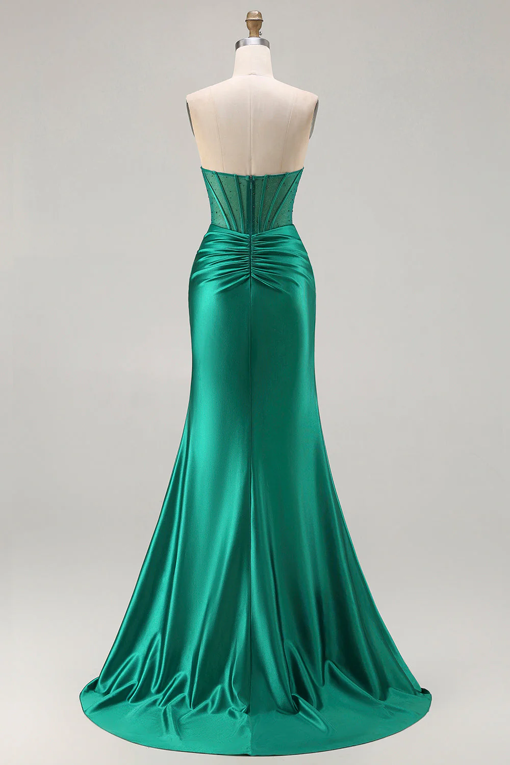 Dark Green Strapless Mermaid Corset Beaded Long Prom Dress with Slit - Image 2