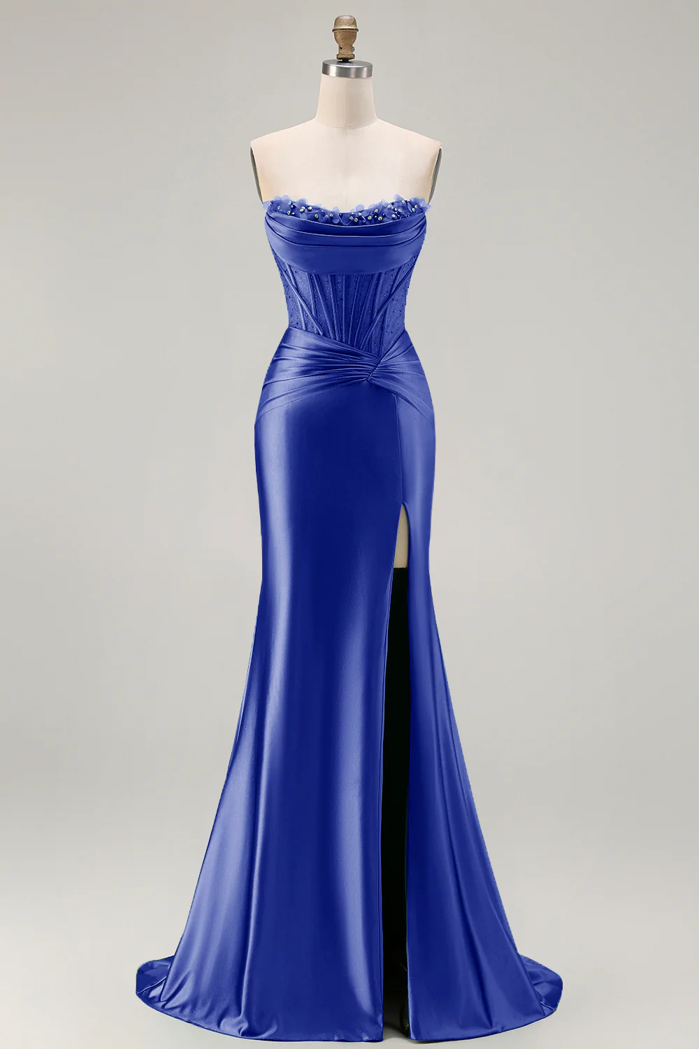 Dark Green Strapless Mermaid Corset Beaded Long Prom Dress with Slit - Image 21