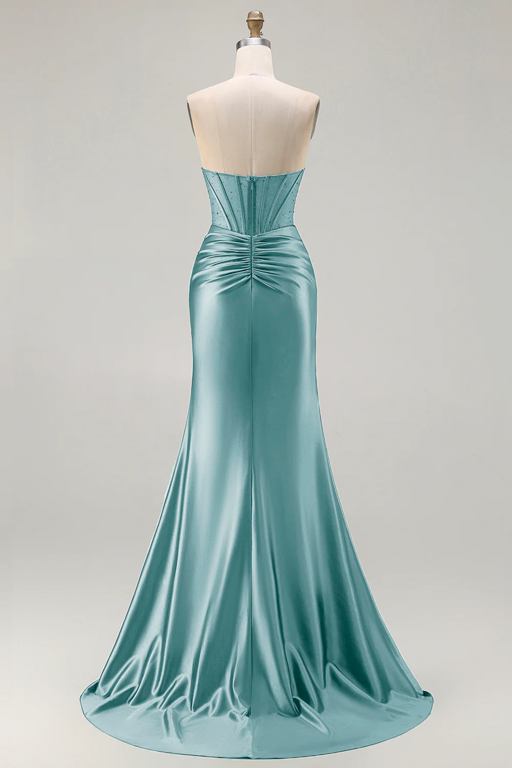 Dark Green Strapless Mermaid Corset Beaded Long Prom Dress with Slit - Image 24