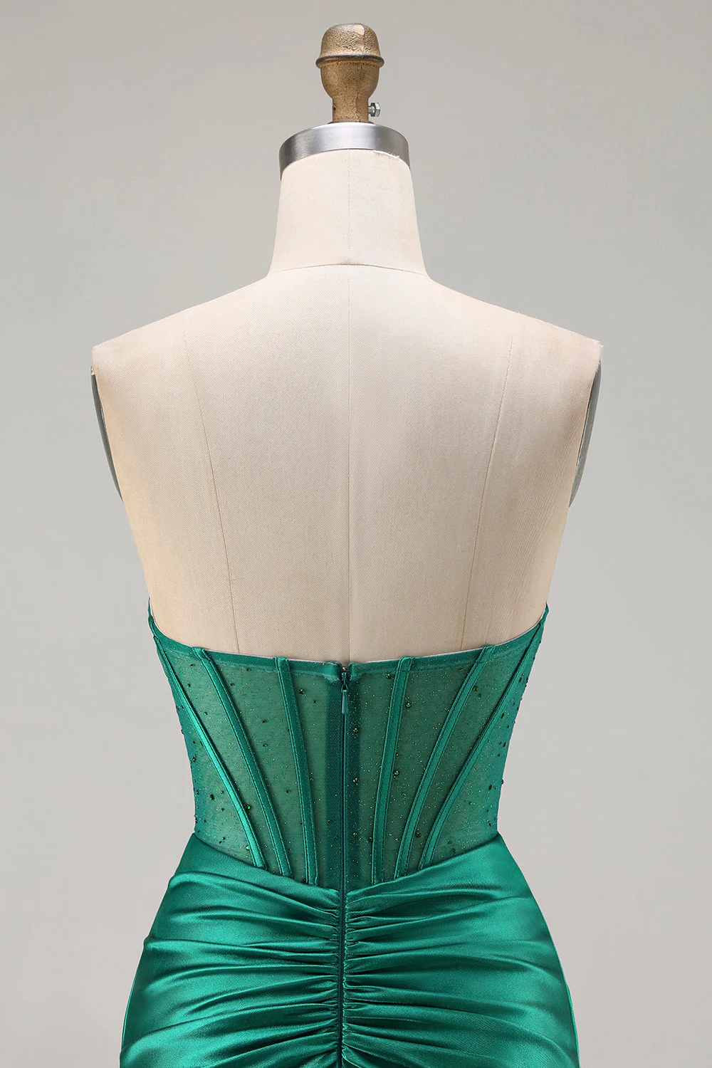 Dark Green Strapless Mermaid Corset Beaded Long Prom Dress with Slit - Image 5
