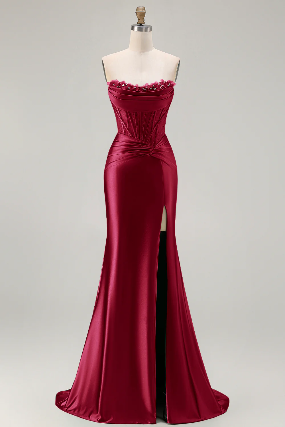Dark Green Strapless Mermaid Corset Beaded Long Prom Dress with Slit - Image 7