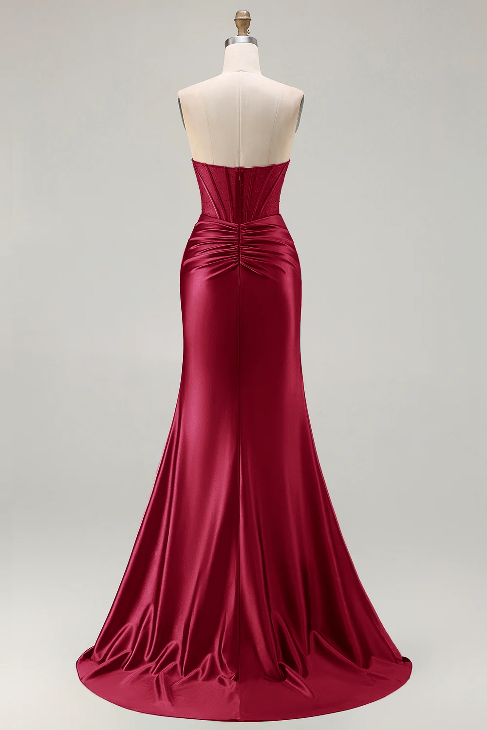 Dark Green Strapless Mermaid Corset Beaded Long Prom Dress with Slit - Image 8
