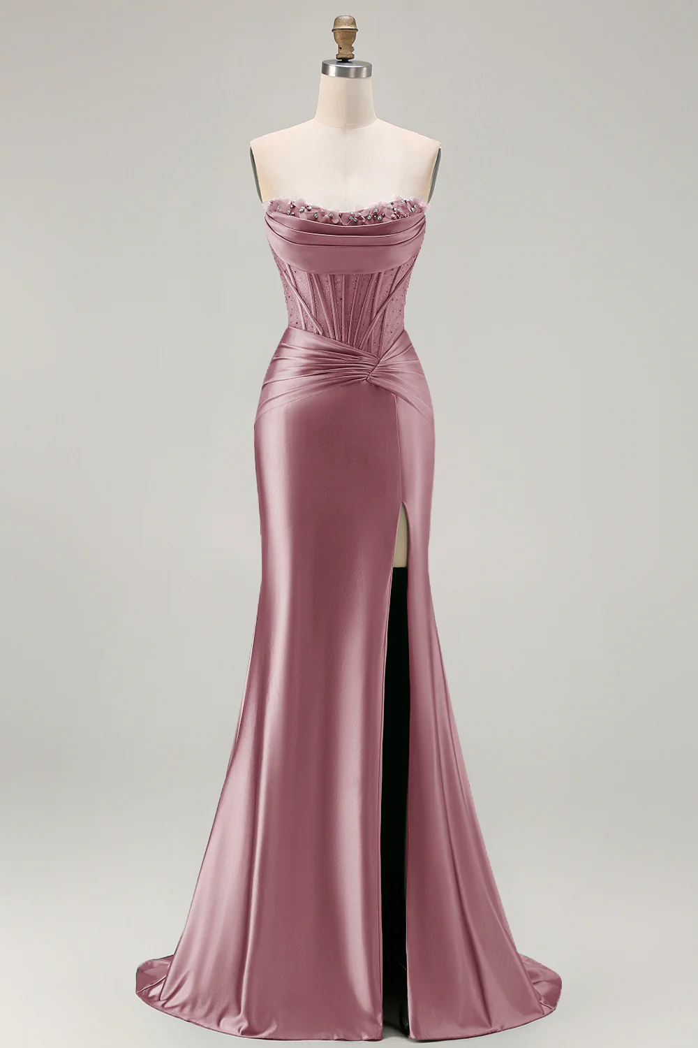 Dark Green Strapless Mermaid Corset Beaded Long Prom Dress with Slit - Image 9