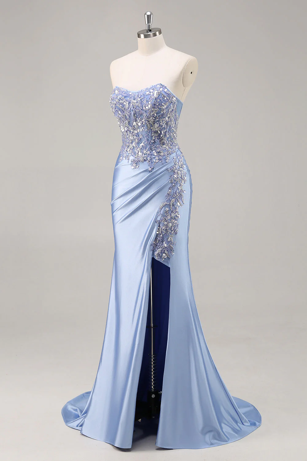 Dark Green Strapless Mermaid Sequin Long Plus Size Prom Dress with Slit - Image 11