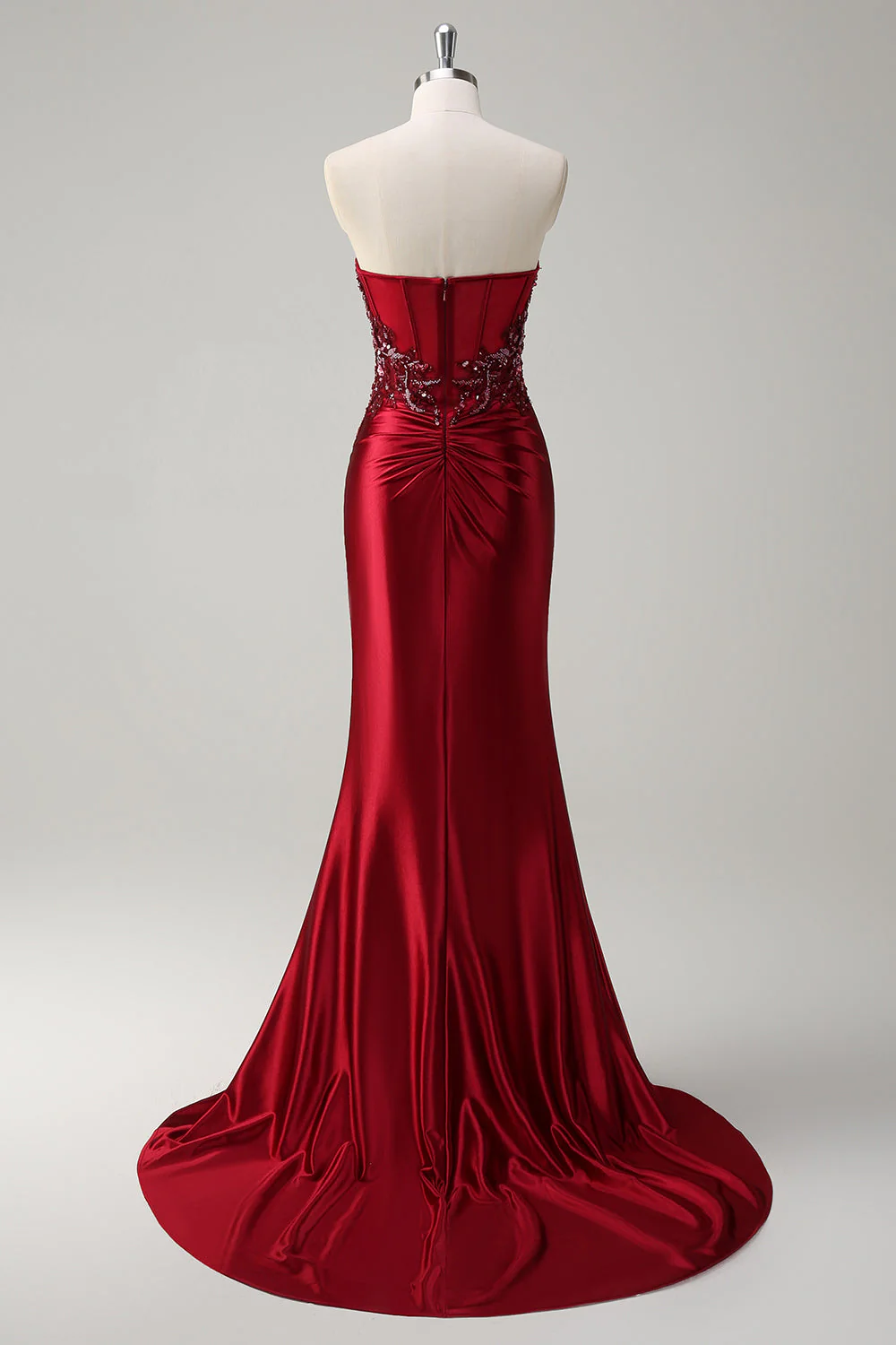 Dark Green Strapless Mermaid Sequin Long Plus Size Prom Dress with Slit - Image 8