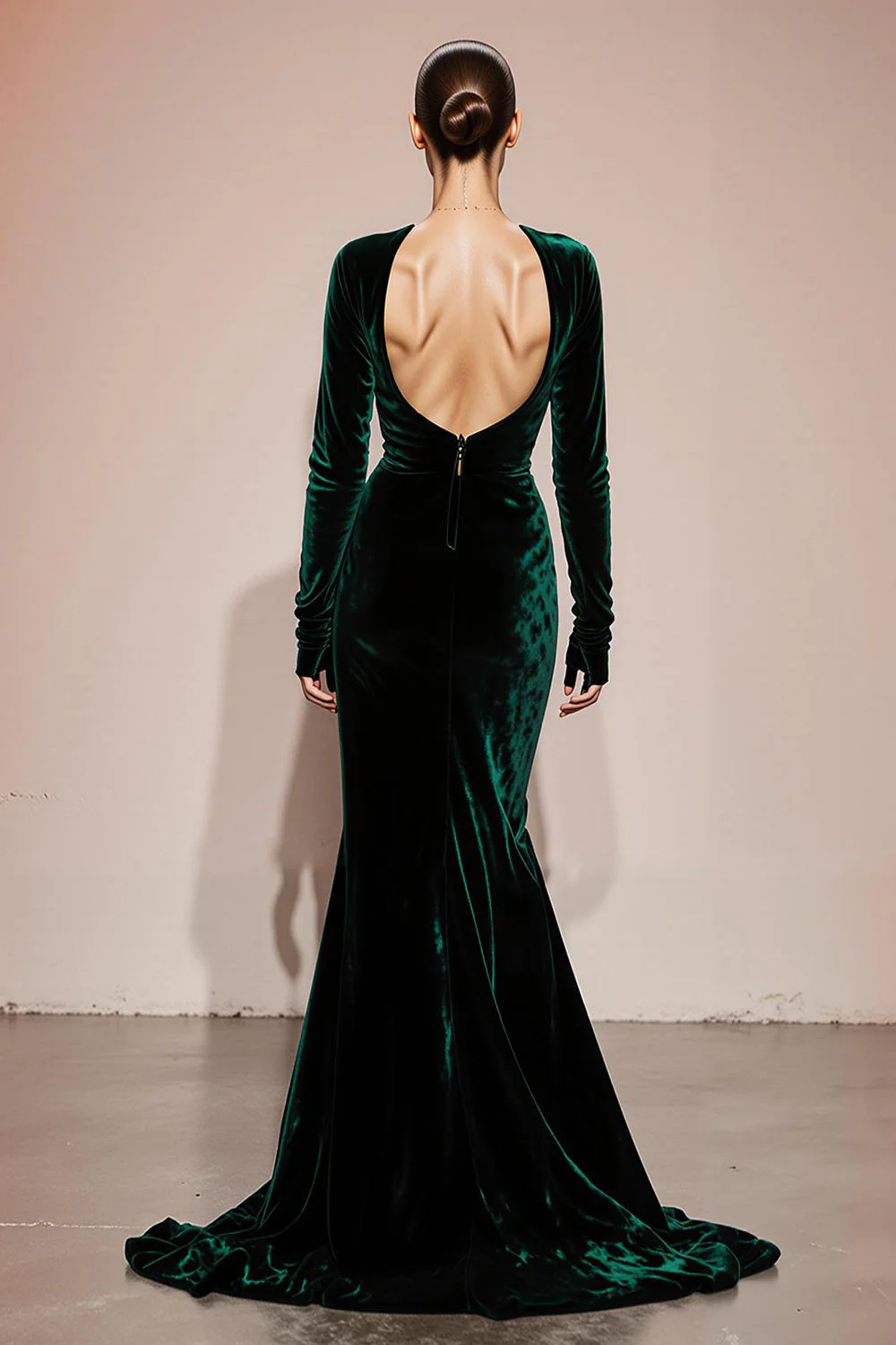 Dark Green V-Neck Mermaid Velvet Military Ball Dresses with Slit - Image 2