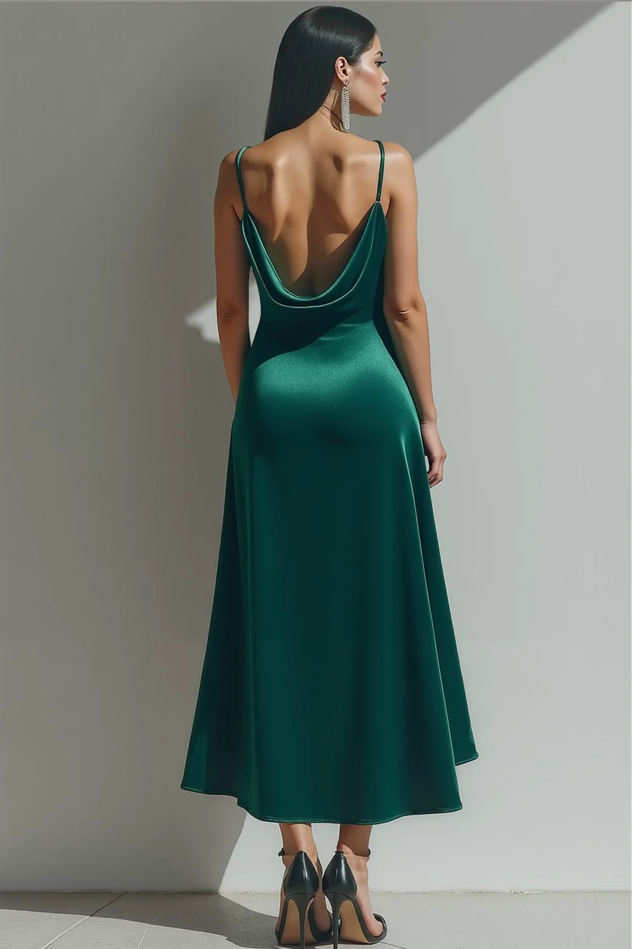 Dark Green Velvet Spaghetti Straps Long Formal Dress with Slit - Image 2