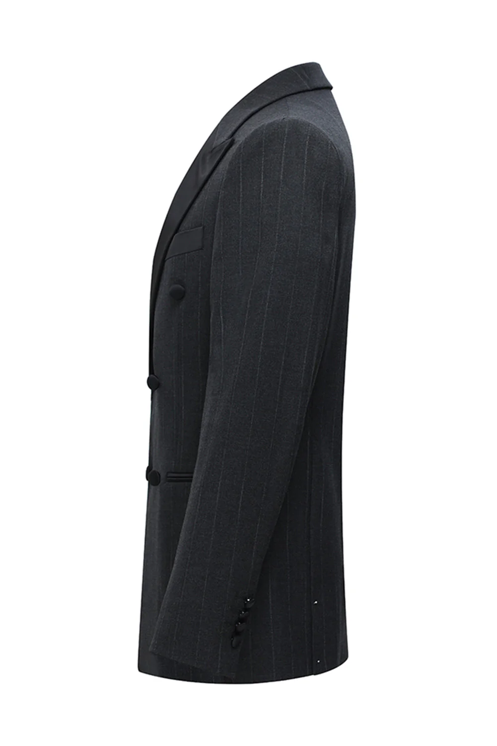 Dark Grey 2 Piece Peak Lapel Double Breasted Striped Men's Suits - Image 4