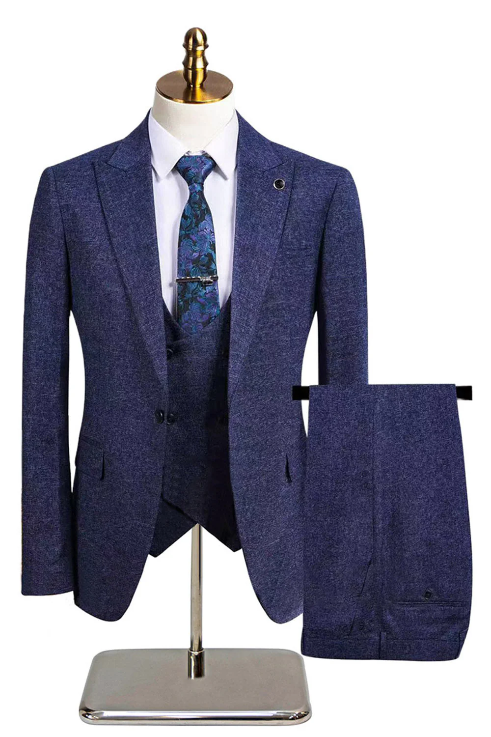 Dark Grey 3 Piece Peak Lapel Slim Fit Men's Wedding Suits - Image 10