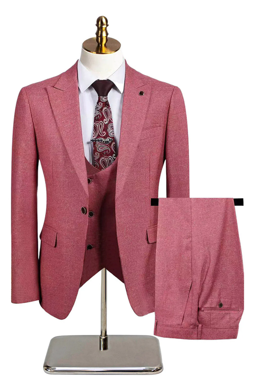 Dark Grey 3 Piece Peak Lapel Slim Fit Men's Wedding Suits - Image 11