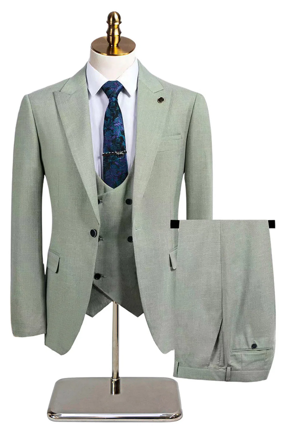 Dark Grey 3 Piece Peak Lapel Slim Fit Men's Wedding Suits - Image 12