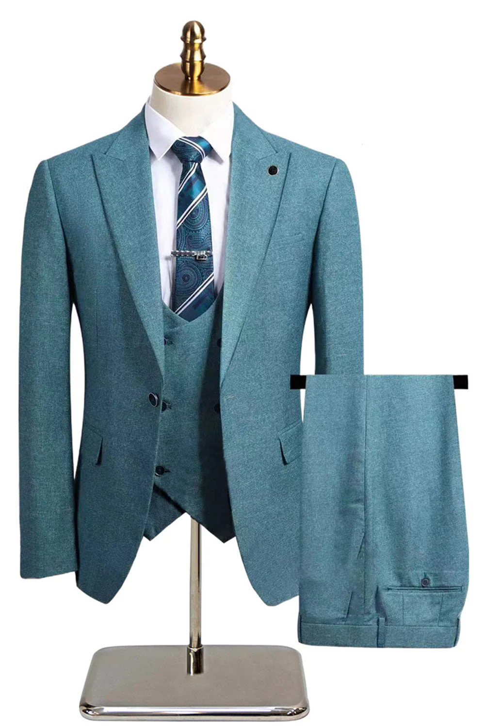 Dark Grey 3 Piece Peak Lapel Slim Fit Men's Wedding Suits - Image 13