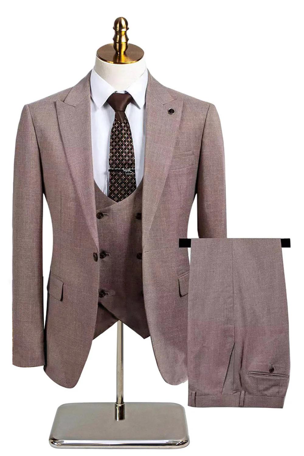 Dark Grey 3 Piece Peak Lapel Slim Fit Men's Wedding Suits - Image 9