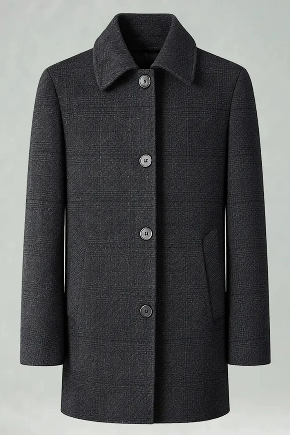 Dark Grey Lapel Single Breasted Long Men's Winter Coat - Image 10