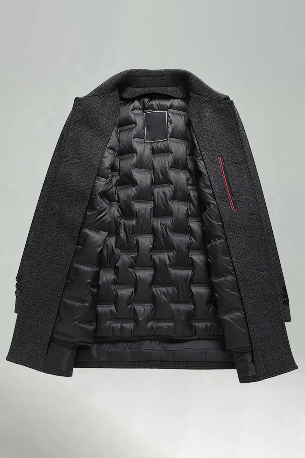 Dark Grey Lapel Single Breasted Long Men's Winter Coat - Image 3