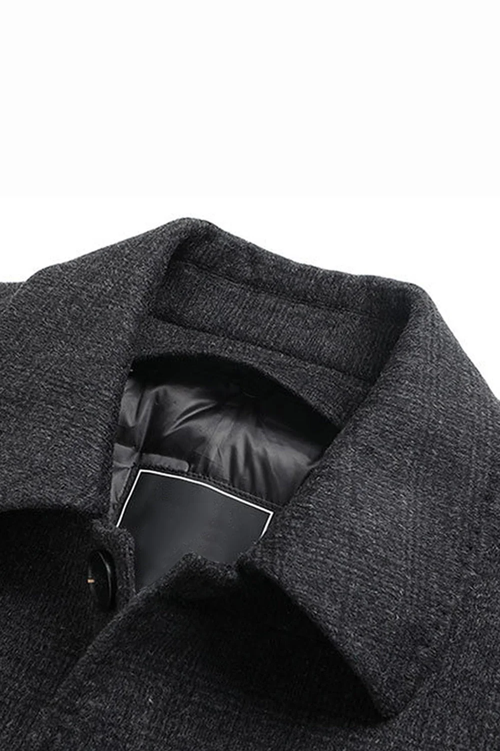 Dark Grey Lapel Single Breasted Long Men's Winter Coat - Image 6
