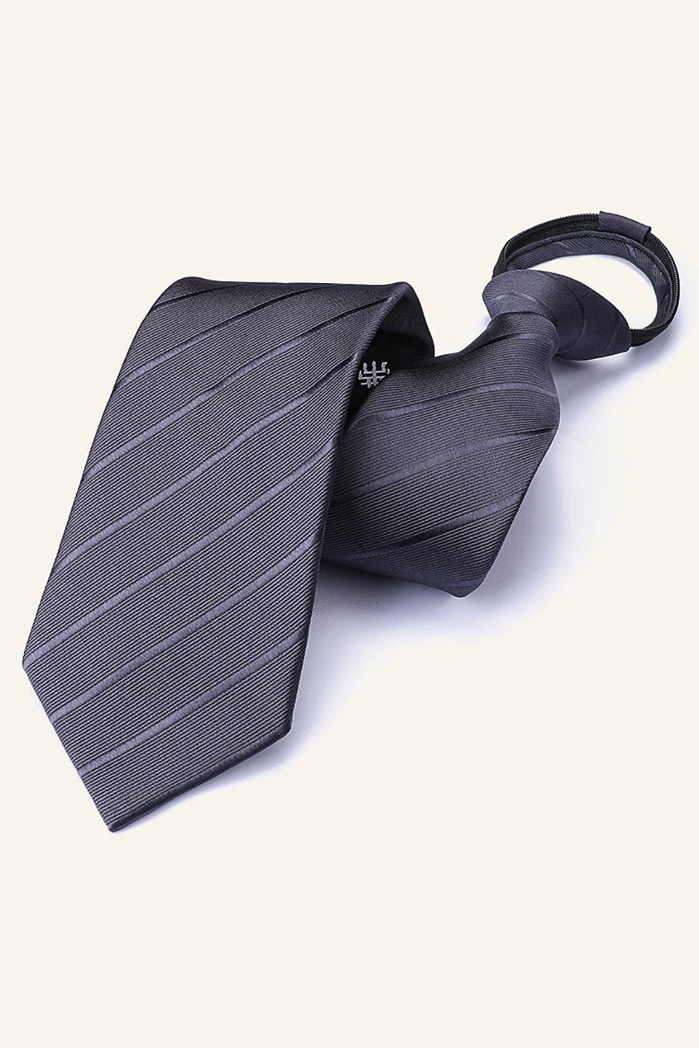 Dark Grey Striped Men's Tie For Party - Image 5